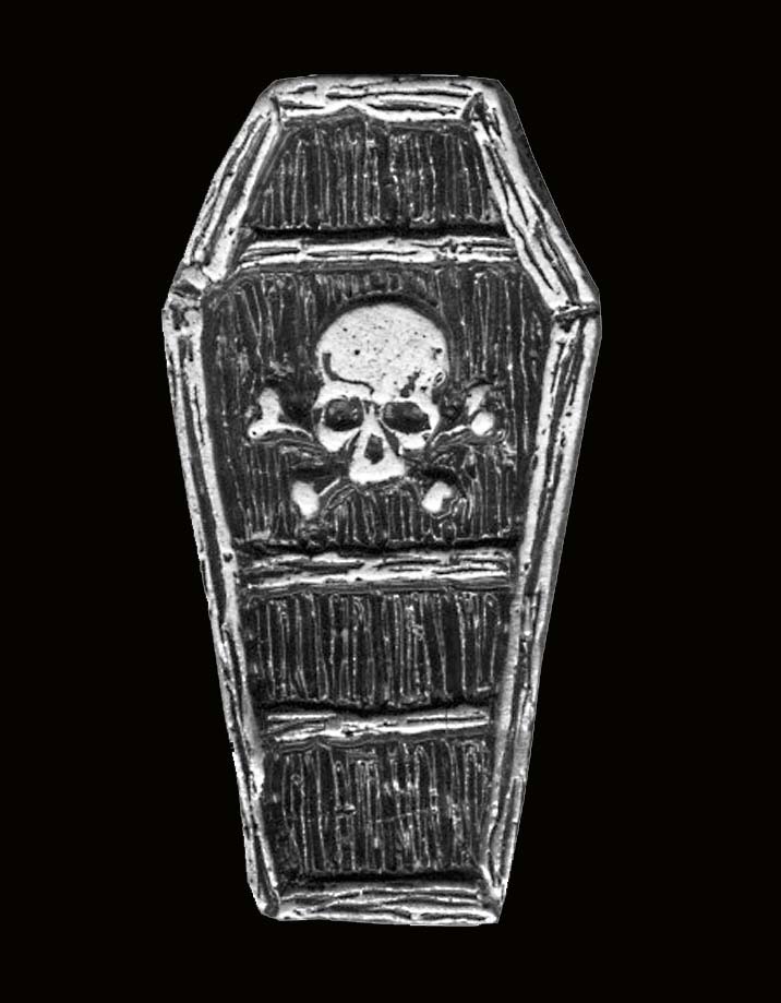 Coffin skull bones JACKET VEST PEWTER  BIKER PIN  