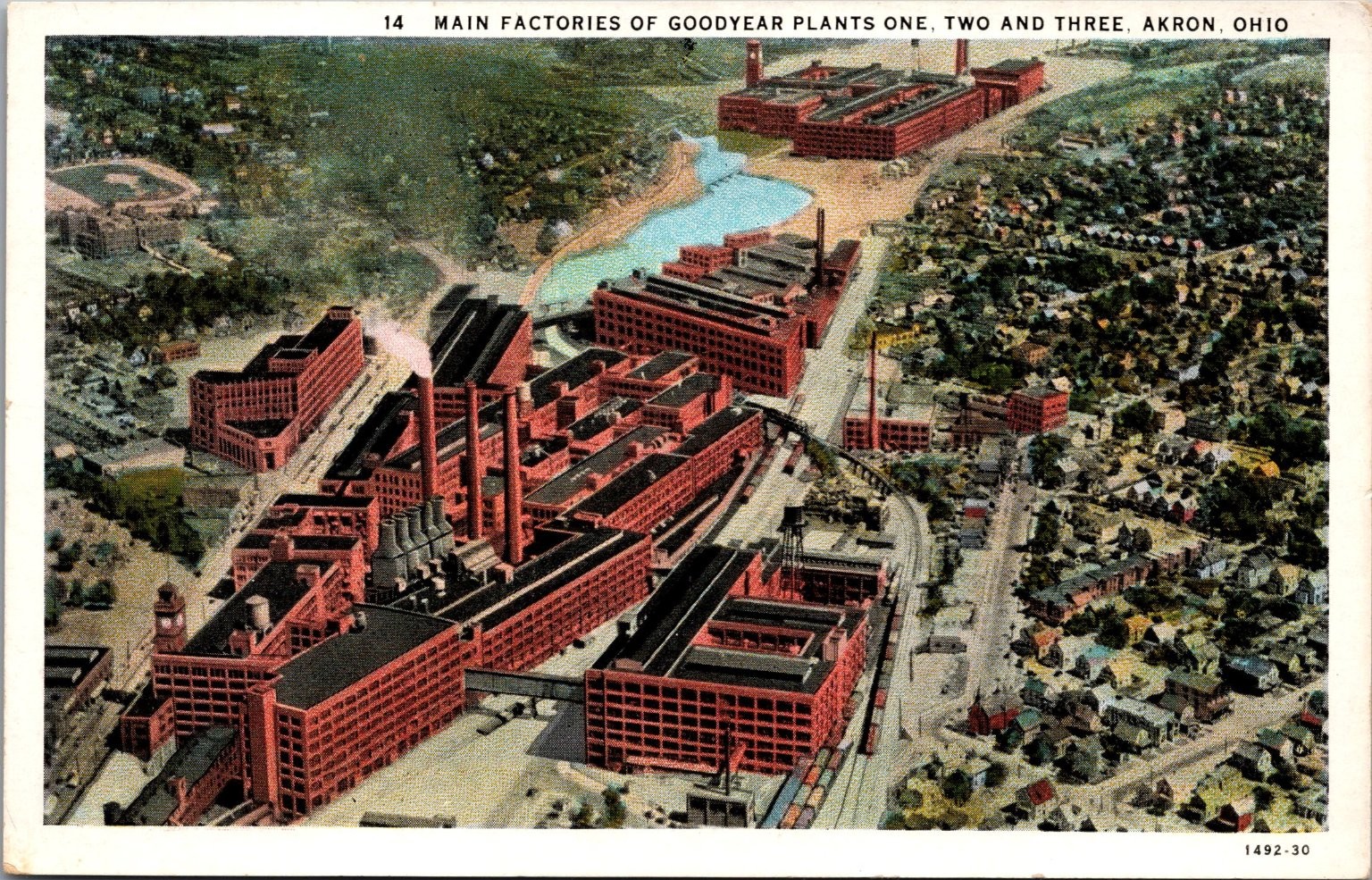Akron OH Goodyear Plants 1, 2, 3 Aerial View Vintage Linen Postcard Akron OH Goodyear Plants 1, 2, 3 Aerial View Vintage Linen Postcard