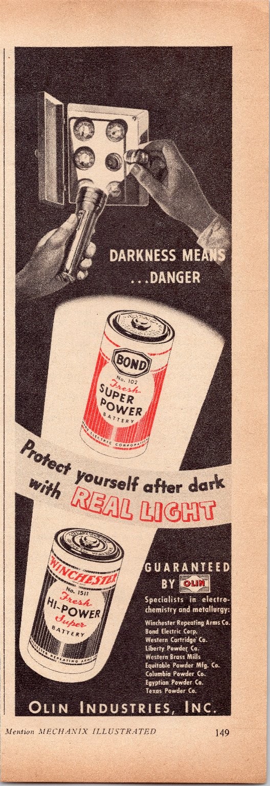 Bond Winchester Olin 1940s Vintage Battery Flashlight Magazine Print Ad Bond Winchester Olin 1940s Vintage Battery Flashlight Magazine Print Ad