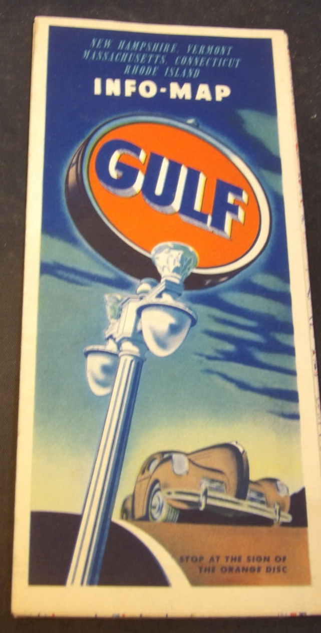 1954 Gulf Road Map of New Hampshire Vermont Massachusetts Connecticut +more