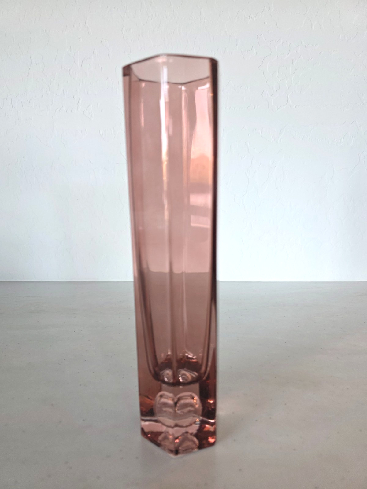 VTG Dusty Rose Hexagonal Glass Column Bubble Vase MCM/ Art Deco