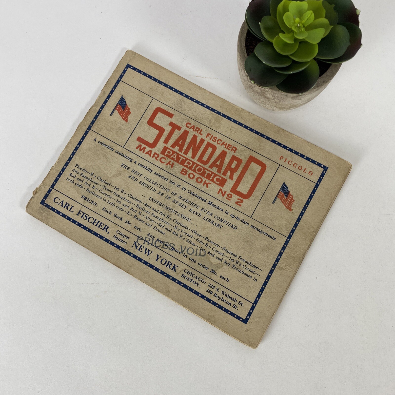 1917 Carl Fischer Standard Patriotic March Book No 2, Piccolo 1917 Carl Fischer Standard Patriotic March Book No 2, Piccolo