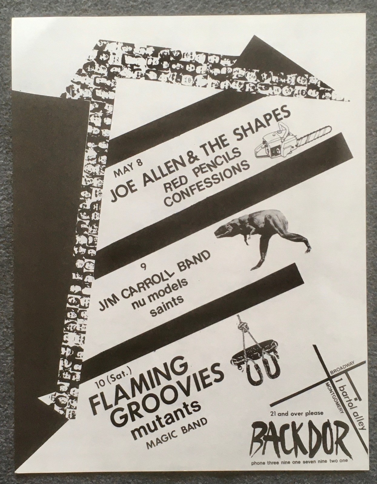 1980 Flyer Jim Carroll Nu Models Flamin Groovies Mutants Back Dor SF Backdor