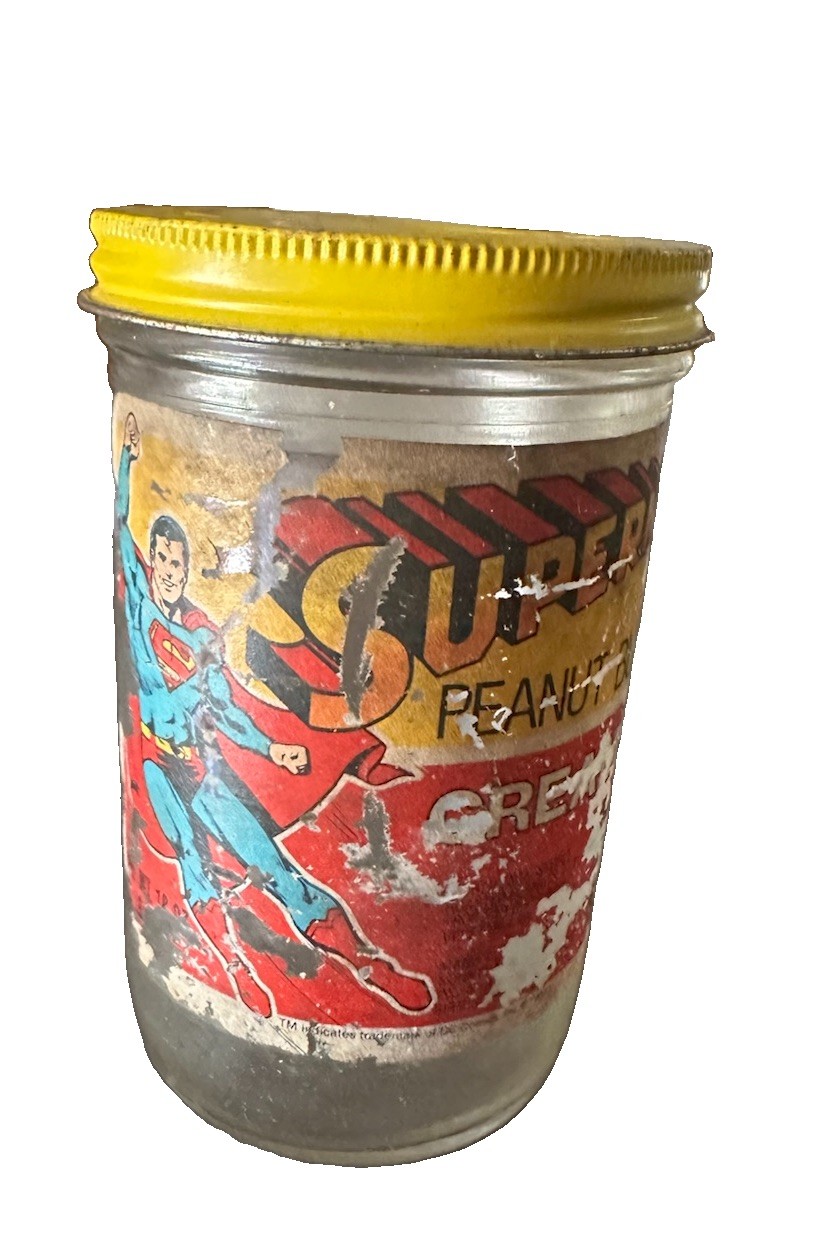Rare 1981 NEW Jar Superman Peanut Butter Crunchy Yellow Lid Vintage 