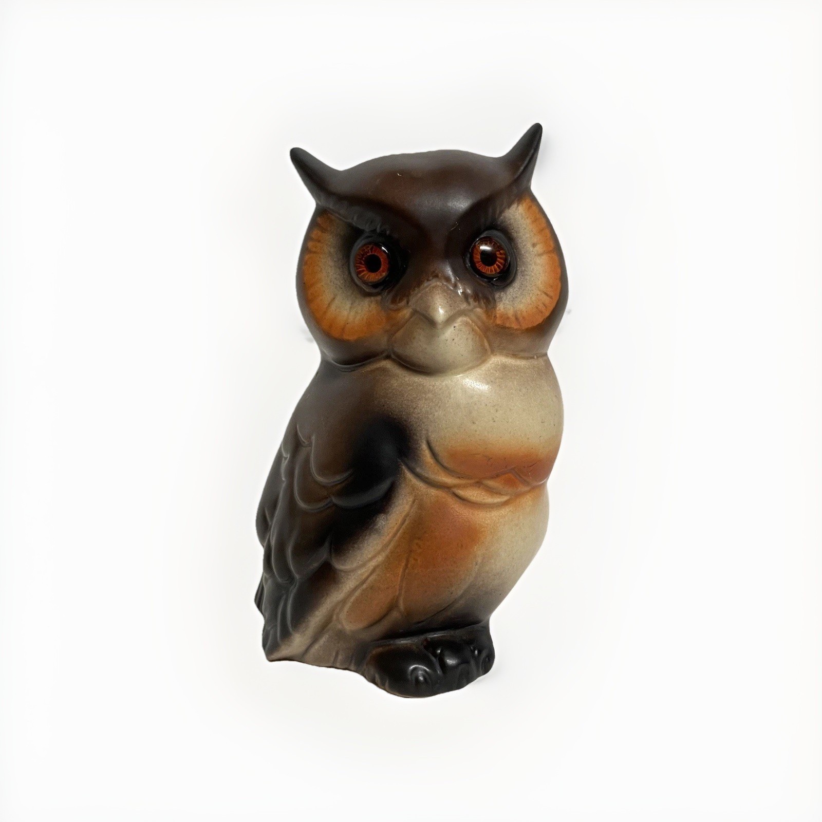 VTG Roselane Pottery Brown Owl Figurine 7.25” Big Eyes Ceramic California MCM