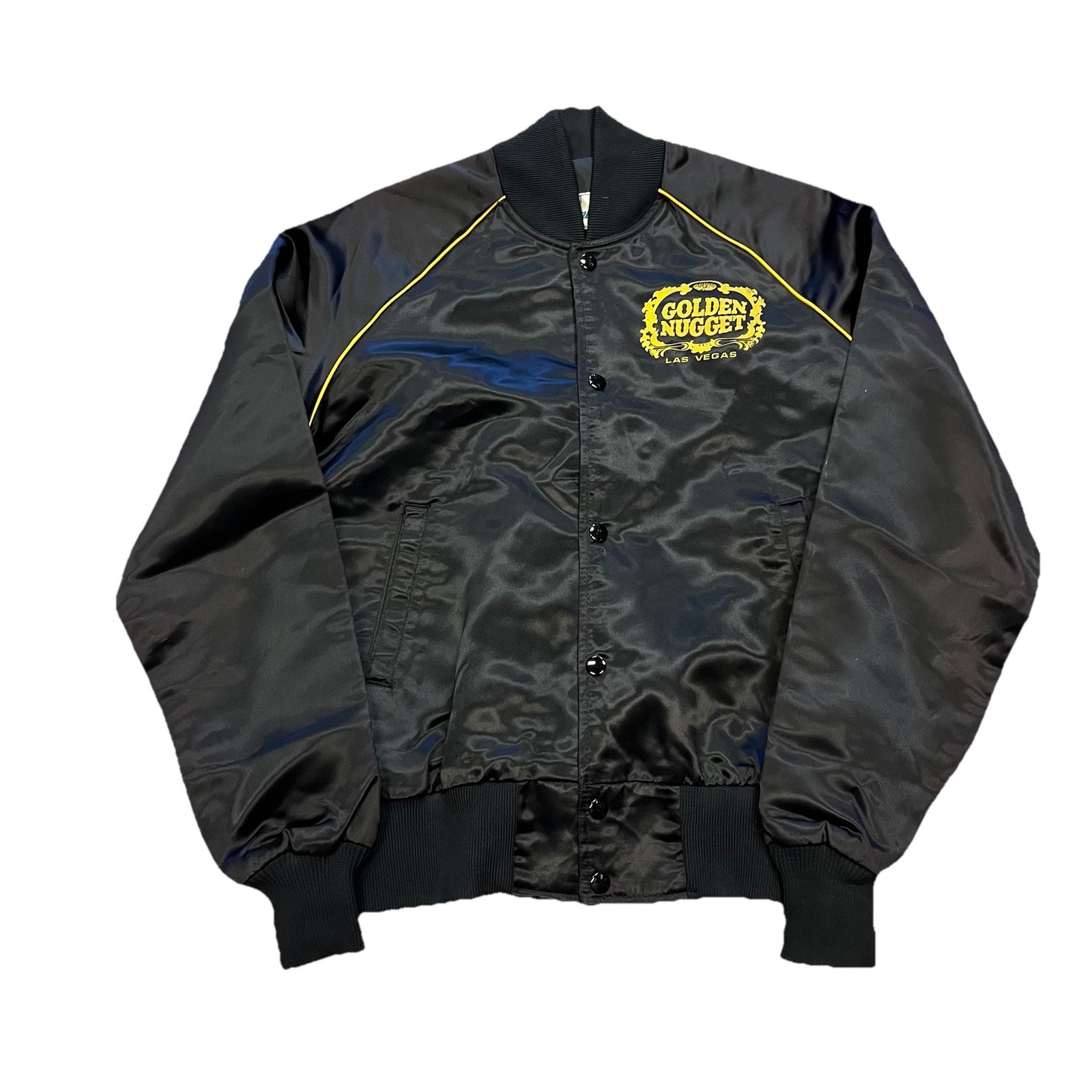 VTG 70'S GOLDEN NUGGET LAS VEGAS CASINO BLACK BOMBER JACKET CASINO SZ M (37) VTG 70'S GOLDEN NUGGET LAS VEGAS CASINO BLACK BOMBER JACKET CASINO SZ M (37)