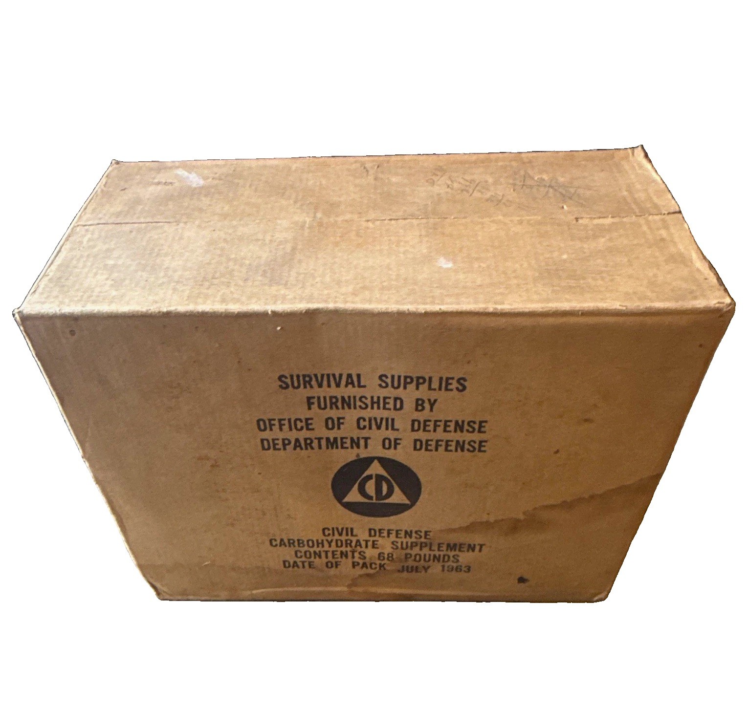 Office of Civil Defense Survival Supplies Box Carbohydrate Supplement July 1963