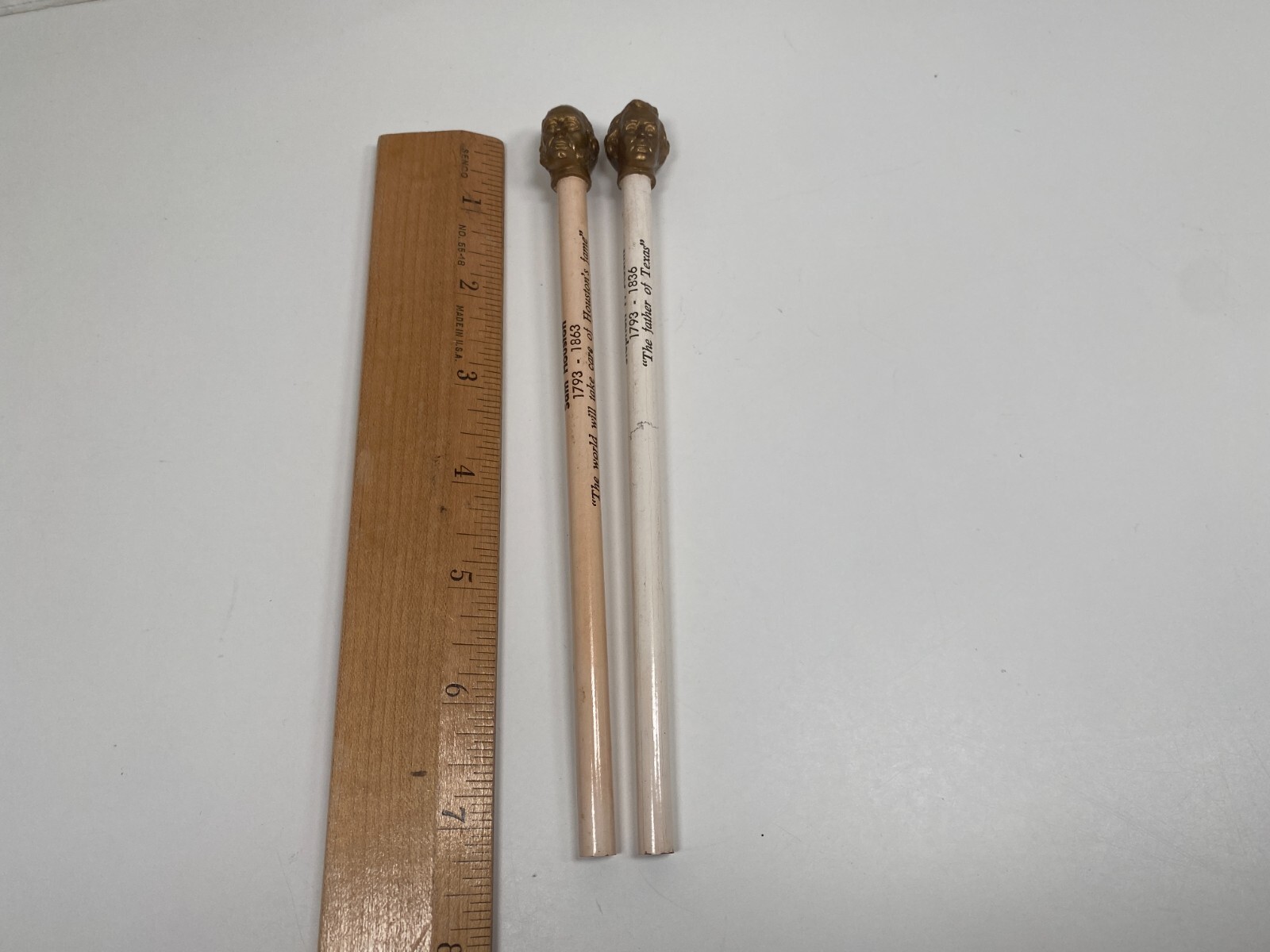 2 Rare Sam Houston Stephen F Austin Head Bust Pencils Republic Texas Revolution