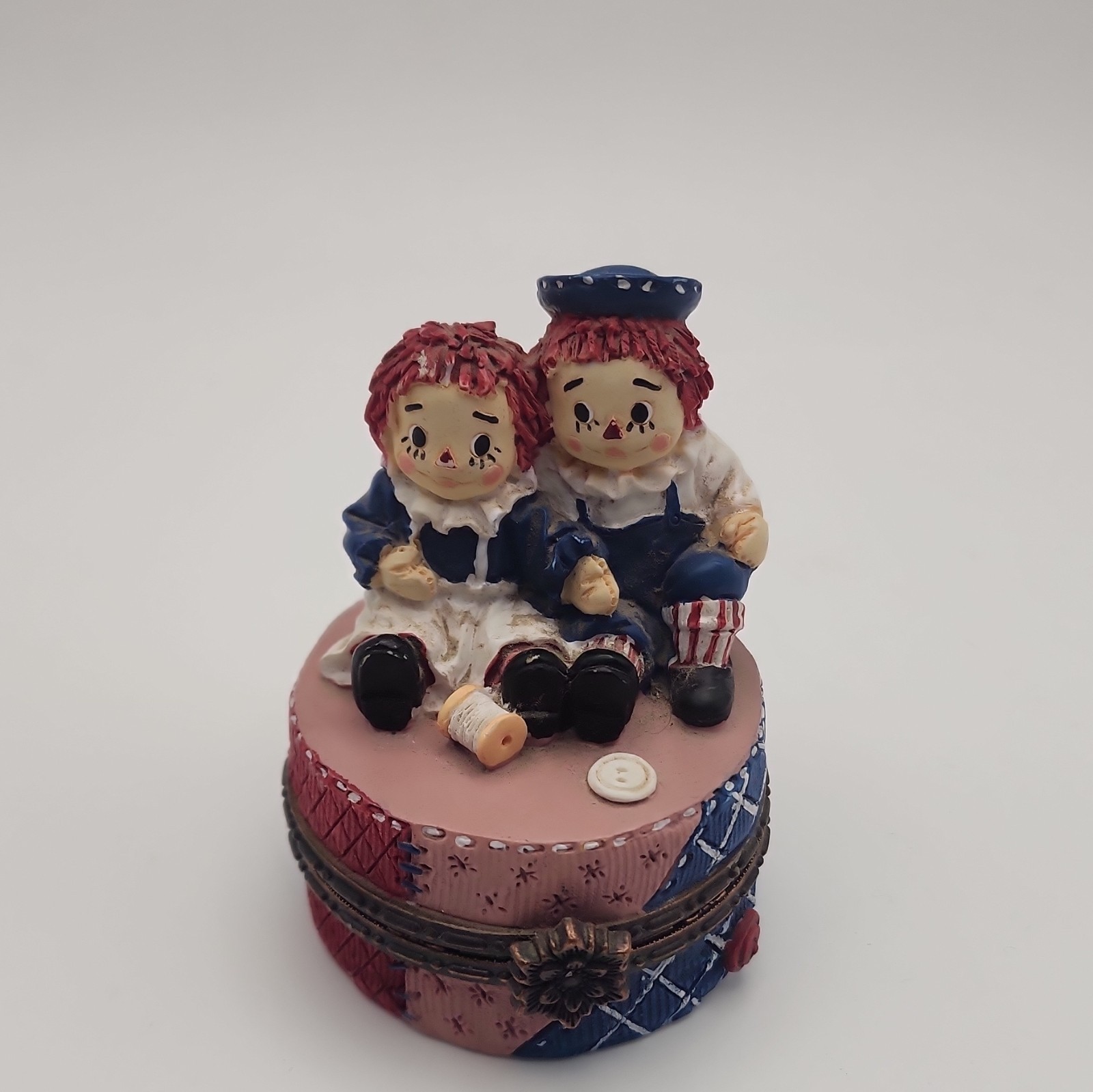 Vintage RAGGEDY ANN & ANDY Trinket Box w/ Tiny Toys
