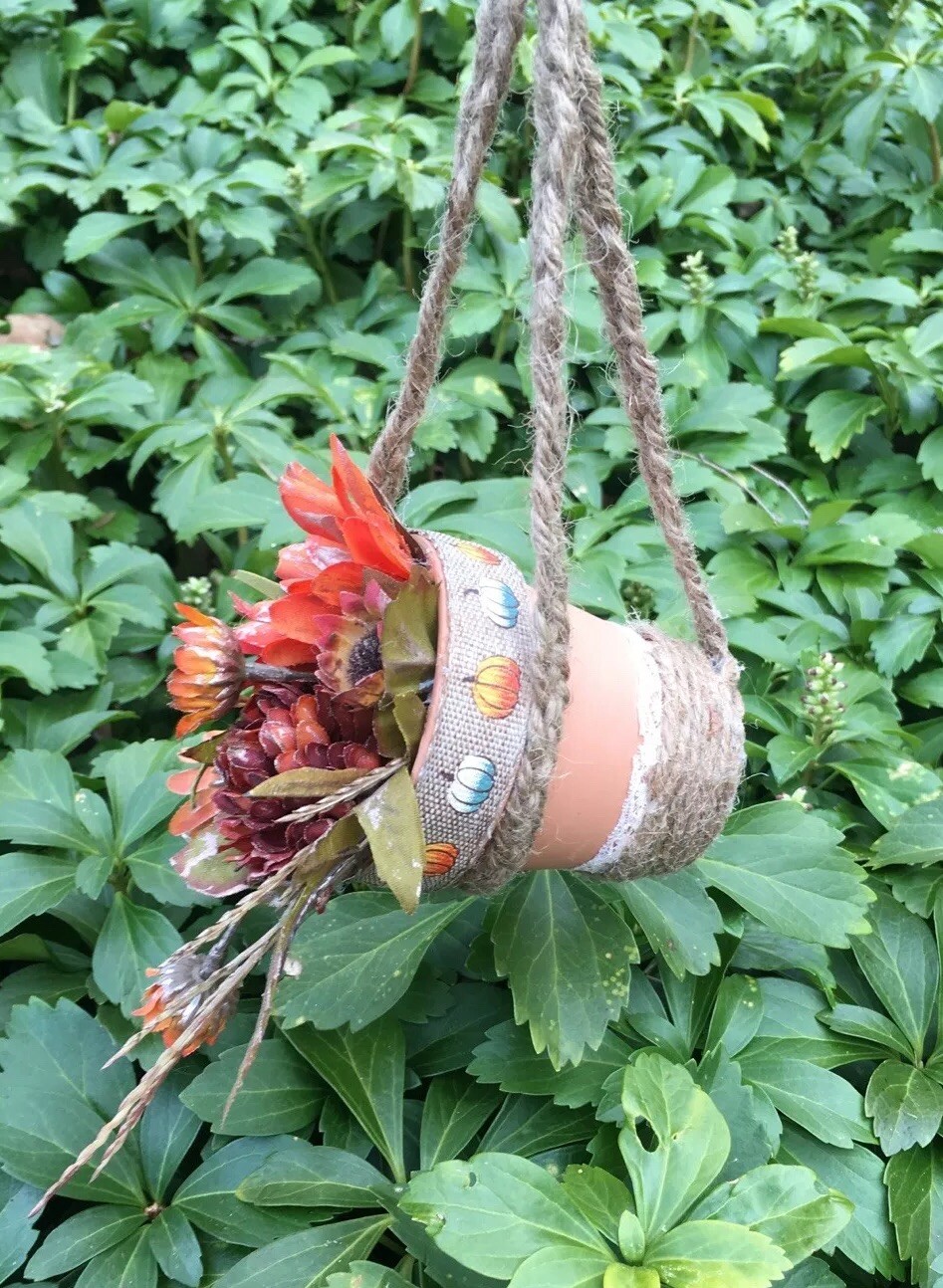 UNIQUE Handmade Hanging Terra Cotta Flower Planter FALL Autumn decor NICE