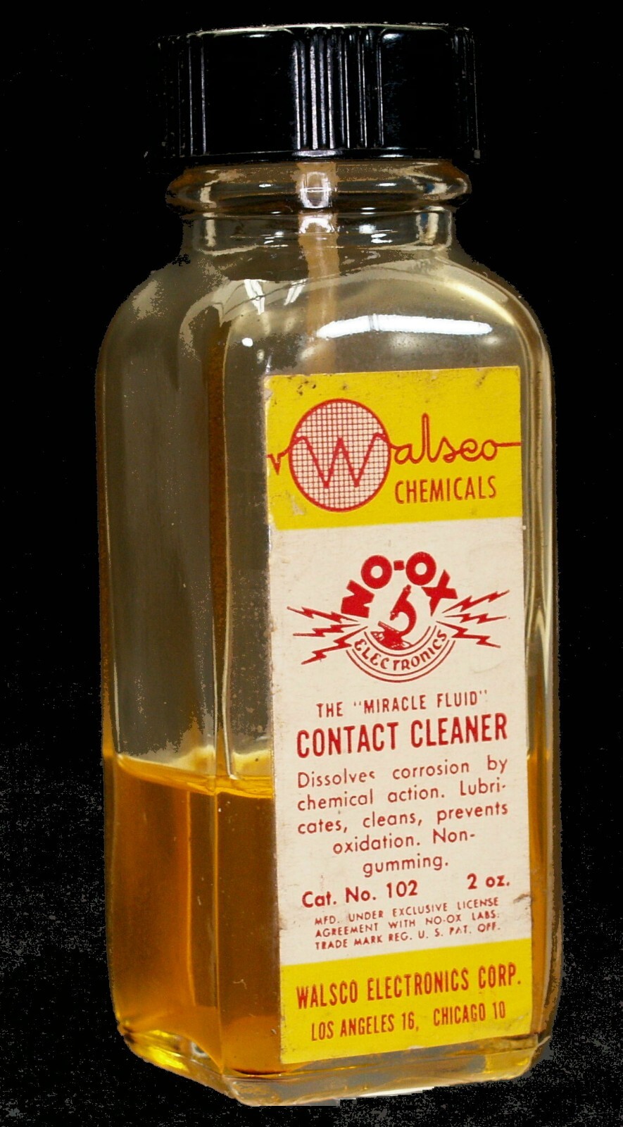 Vintage Walsco No-OX Contact Cleaner Bottle w/brush cap 1960s