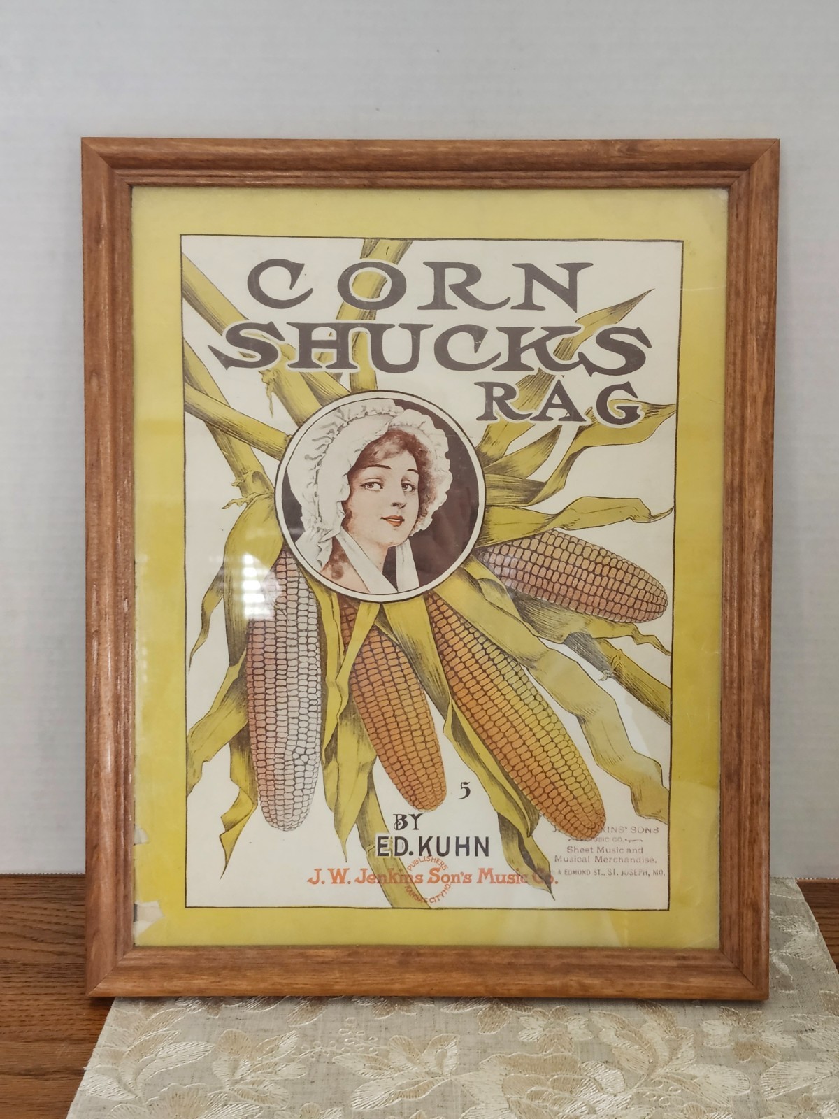 Framed CORN SHUCKS RAG Music Sheet-1908-Piano Solo-KUHN-JENKINS/St. Joseph Mo.