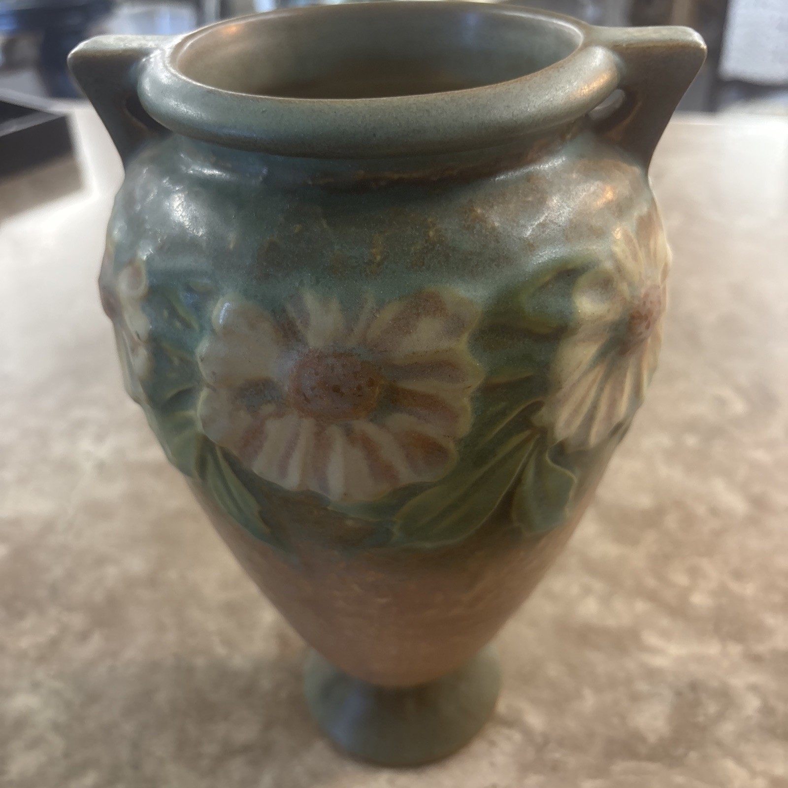 Vintage Roseville Pottery Dahlrose Vase Small Chip Arts & Craft Style