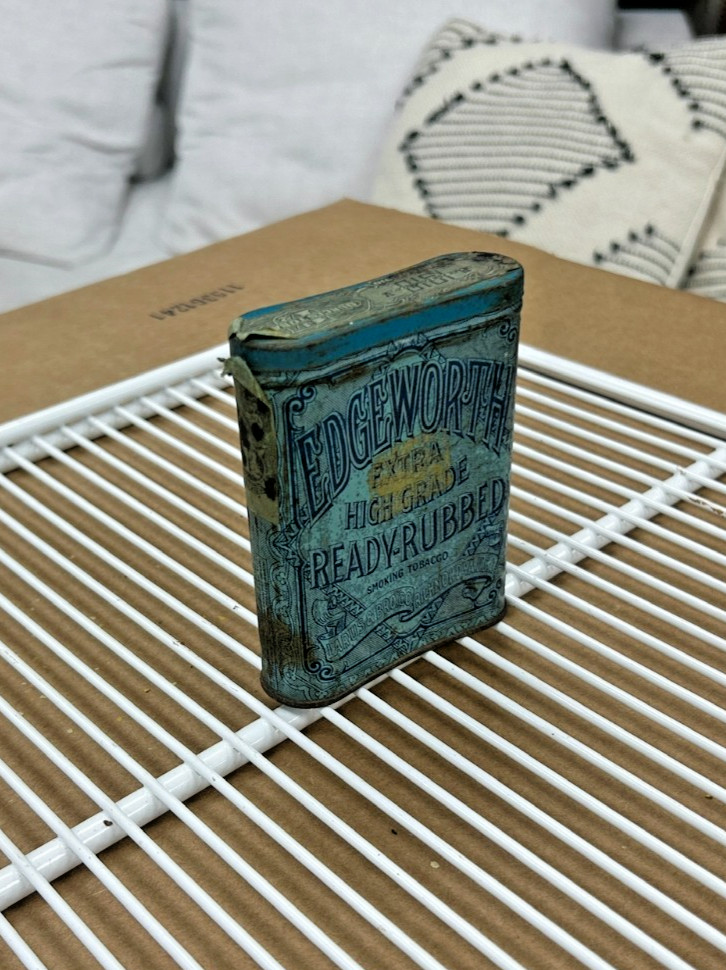 Antique Edgeworth Ready-Rubbed Tobacco Tin | Blue Victorian Smoking Tin