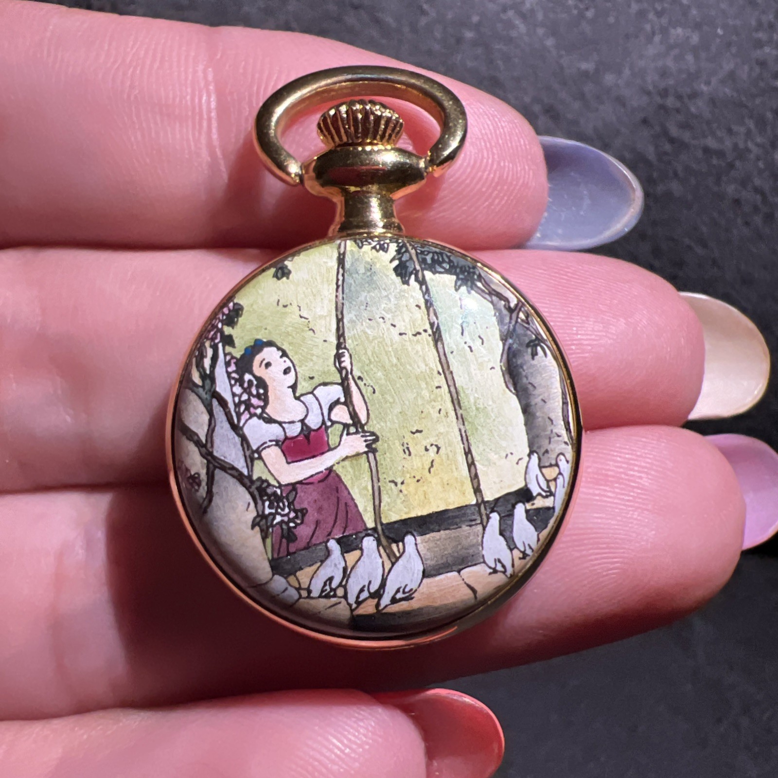 Halcyon Days Disney Snow White Enamel Pocket Watch At The Wishing Well