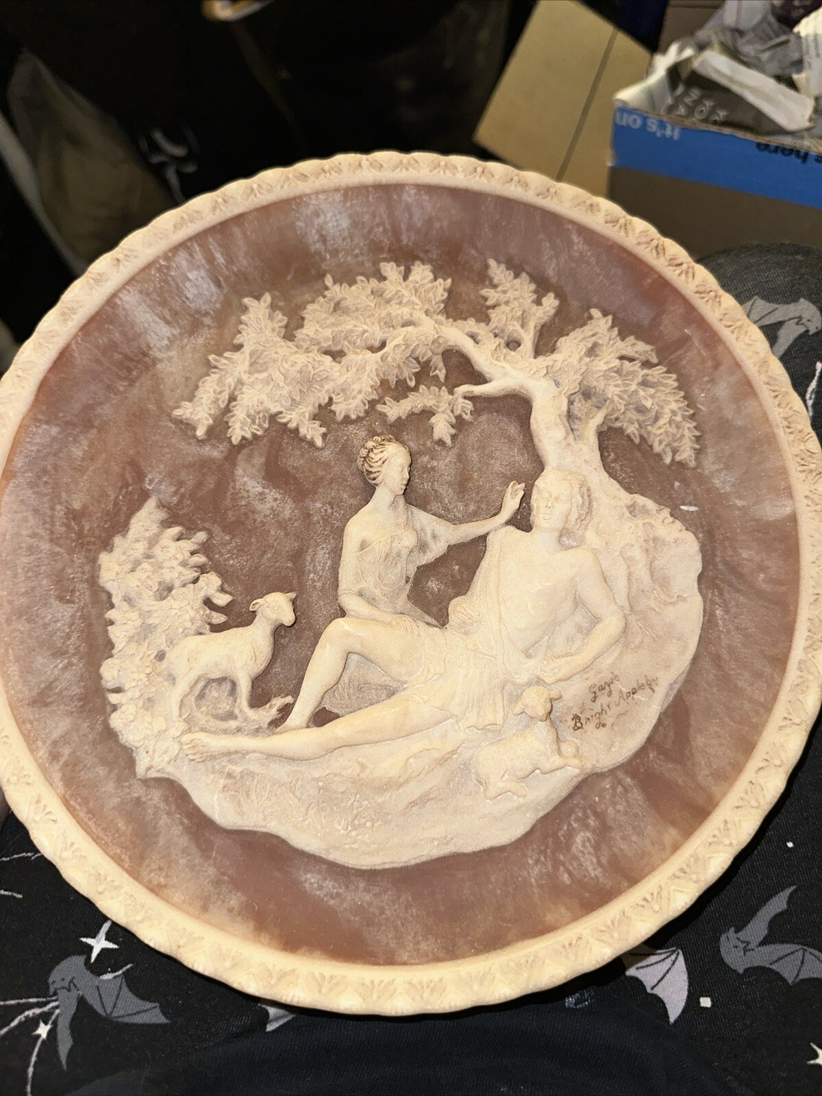 1978 Incolay 3-D Stone Plate Hand Sculptured and Signed Gayle Bright Appleby