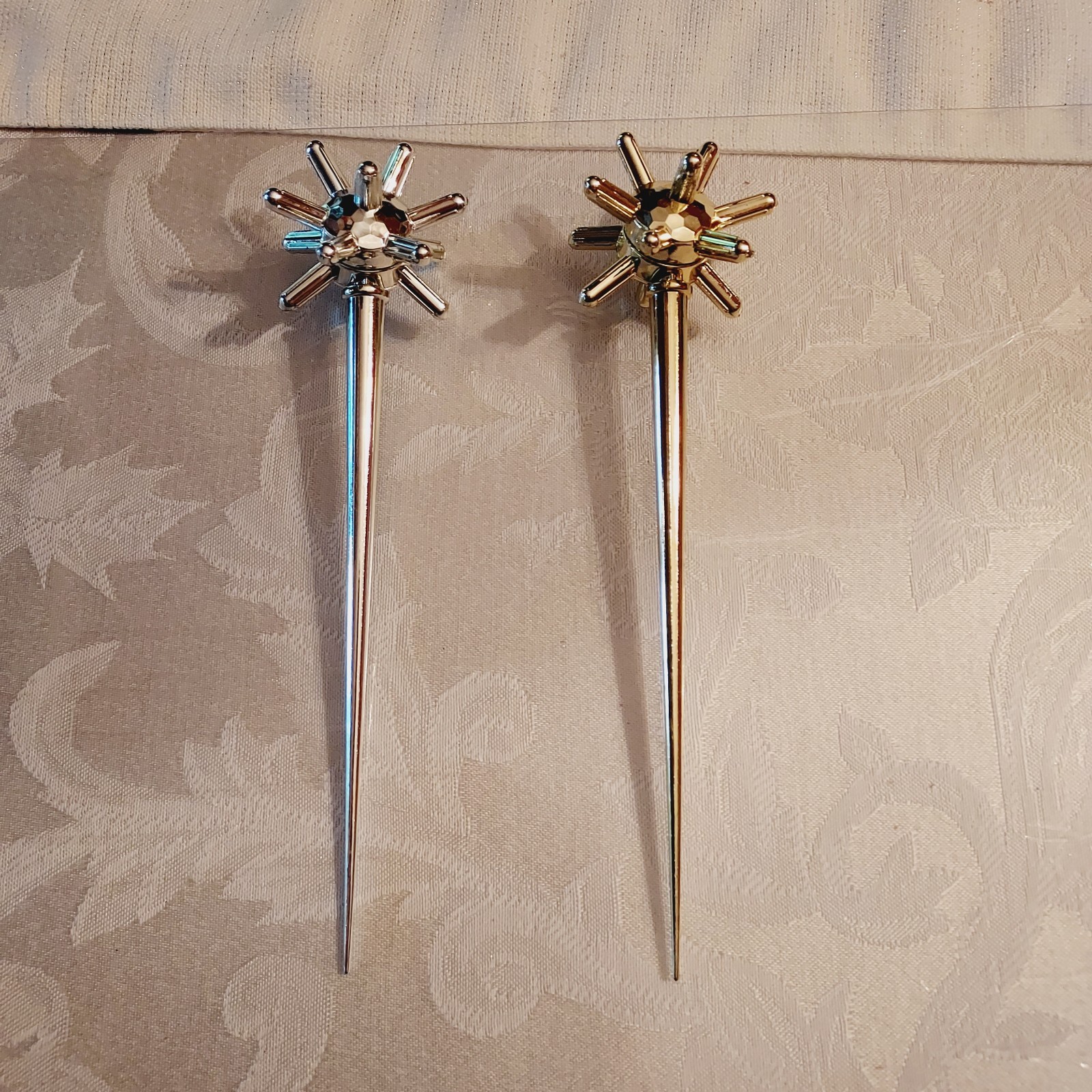 VTG Bradford? Sputnik Atomic Starburst Christmas Ornaments Silver