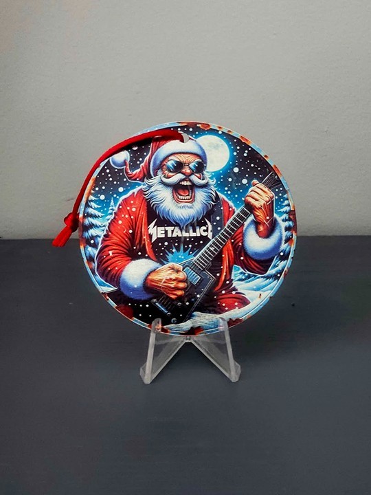 SANTA CLAUS IS A HEAVY METAL FAN WITH GUITAR CHRISTMAS TREE ORNAMENT METALLICA