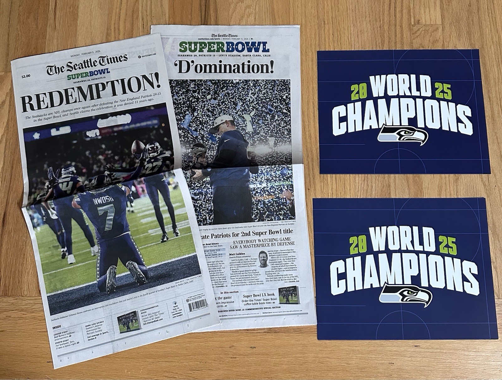 SEATTLE SEAHAWKS SEATTLE TIMES FULL NEWSPAPER 2/9/2026 SUPERBOWL WIN- NEW