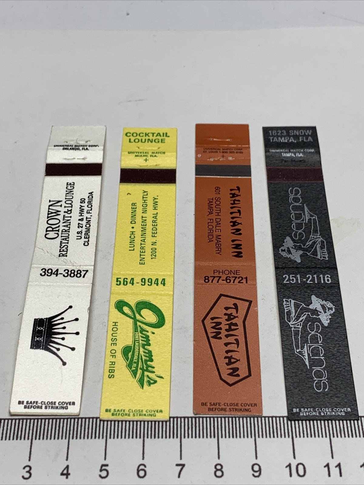 4 Vintage Midget Matchbook Covers Crown Jimmie’s Tahitian Inn Selenas gmg