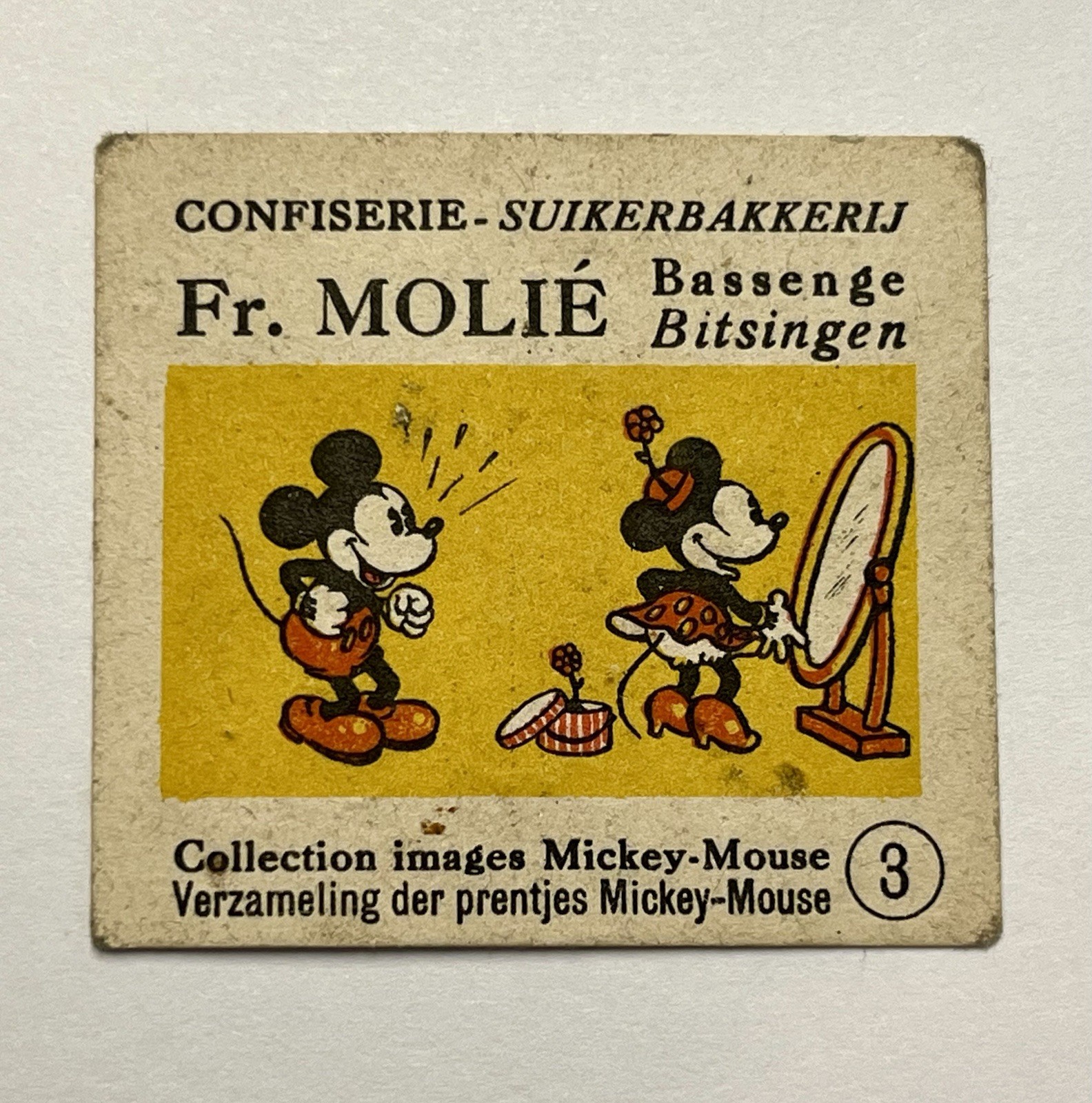 1935 Fr. Molie #3 Mickey Mouse & Minnie by Mirror card BELGIUM - ULTRA RARE 1935 Fr. Molie #3 Mickey Mouse & Minnie by Mirror card BELGIUM - ULTRA RARE