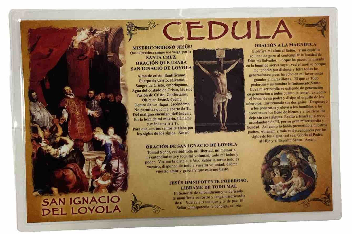 CEDULA DE SAN IGNACIO DE LOYOLA. ST IGNATIUS OF LOYOLA EVIL PROTECTION LAMINATED