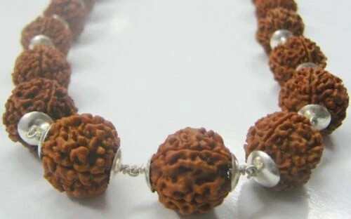 4 Four Mukhi Rudraksha Mala 55 Beads Nepal Origin in Silver Plated Cap