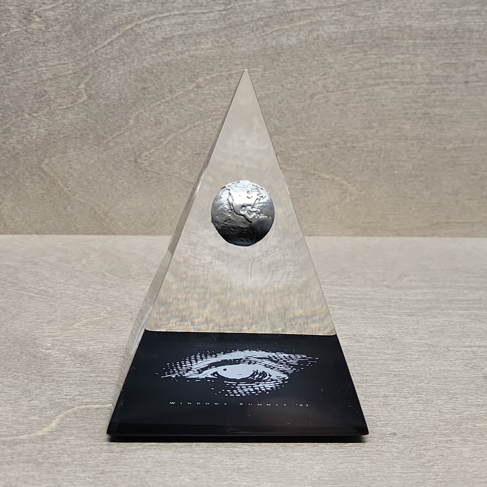 Microsoft Windows Summit 1993 Paper Weight Planet Earth Pyramid Eye Illuminati