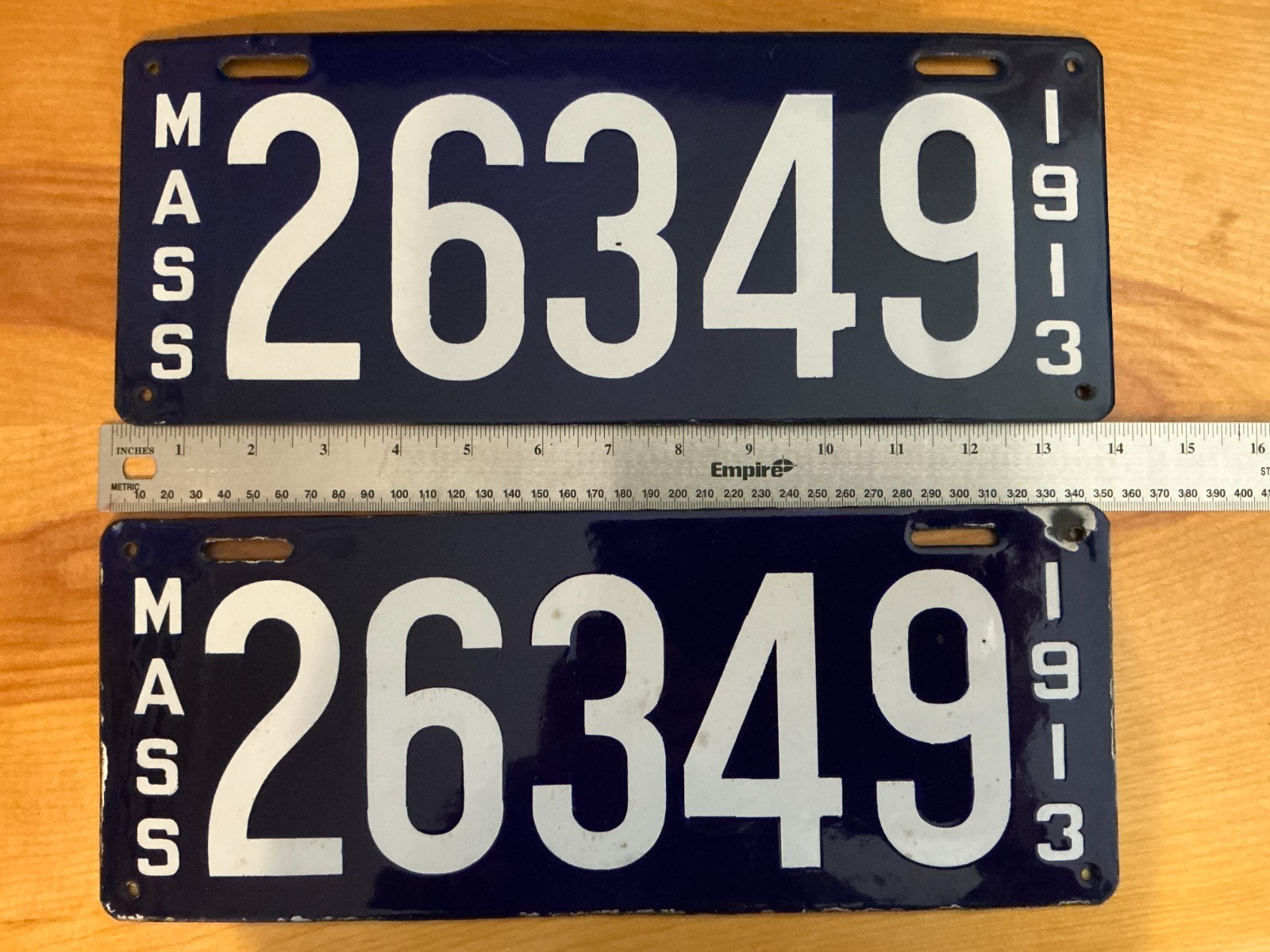 Massachusetts 1913 Porcelain License Plate 1913  Pair Antique