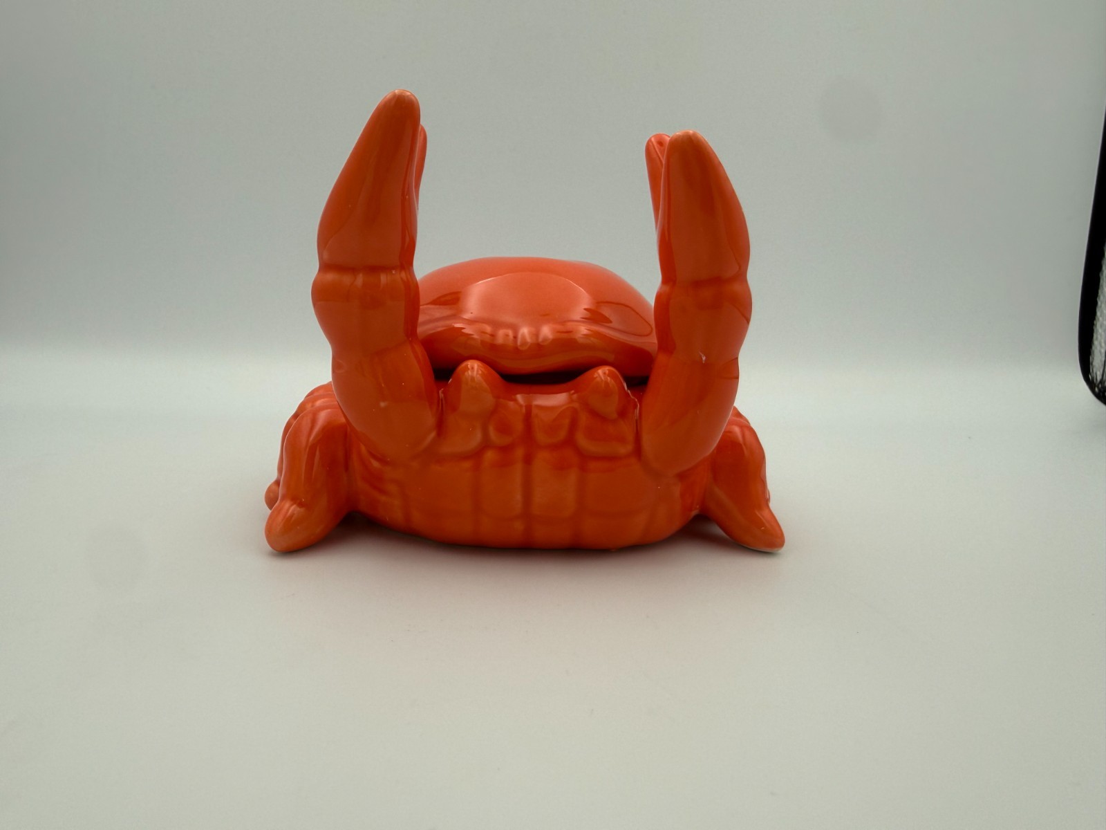 Orange Ceramic Crab Ashtray Covered Trinket Dish Storage Box Lid Nautical Decor