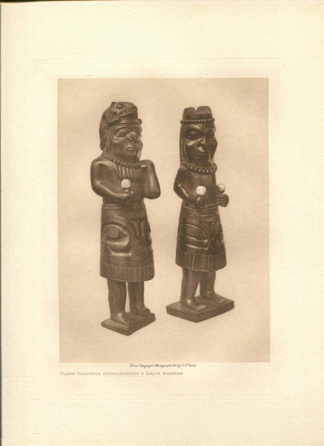 1915 Original Photogravure | Slate Carvings Representing A Haida Shaman | Curtis
