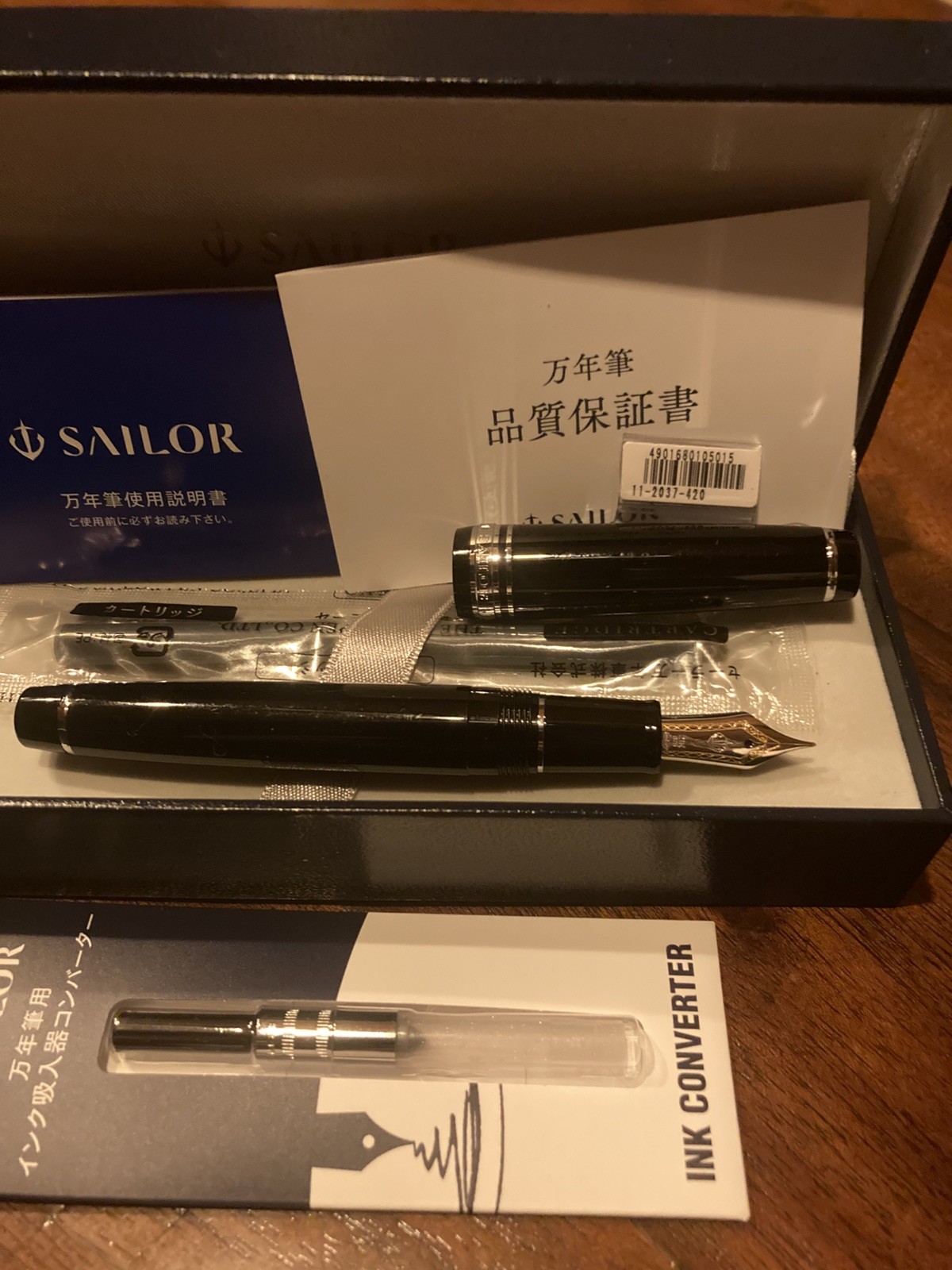 Sailor Professional Gear Silver Fountain Pen Black Medium Nib 11-2037-420