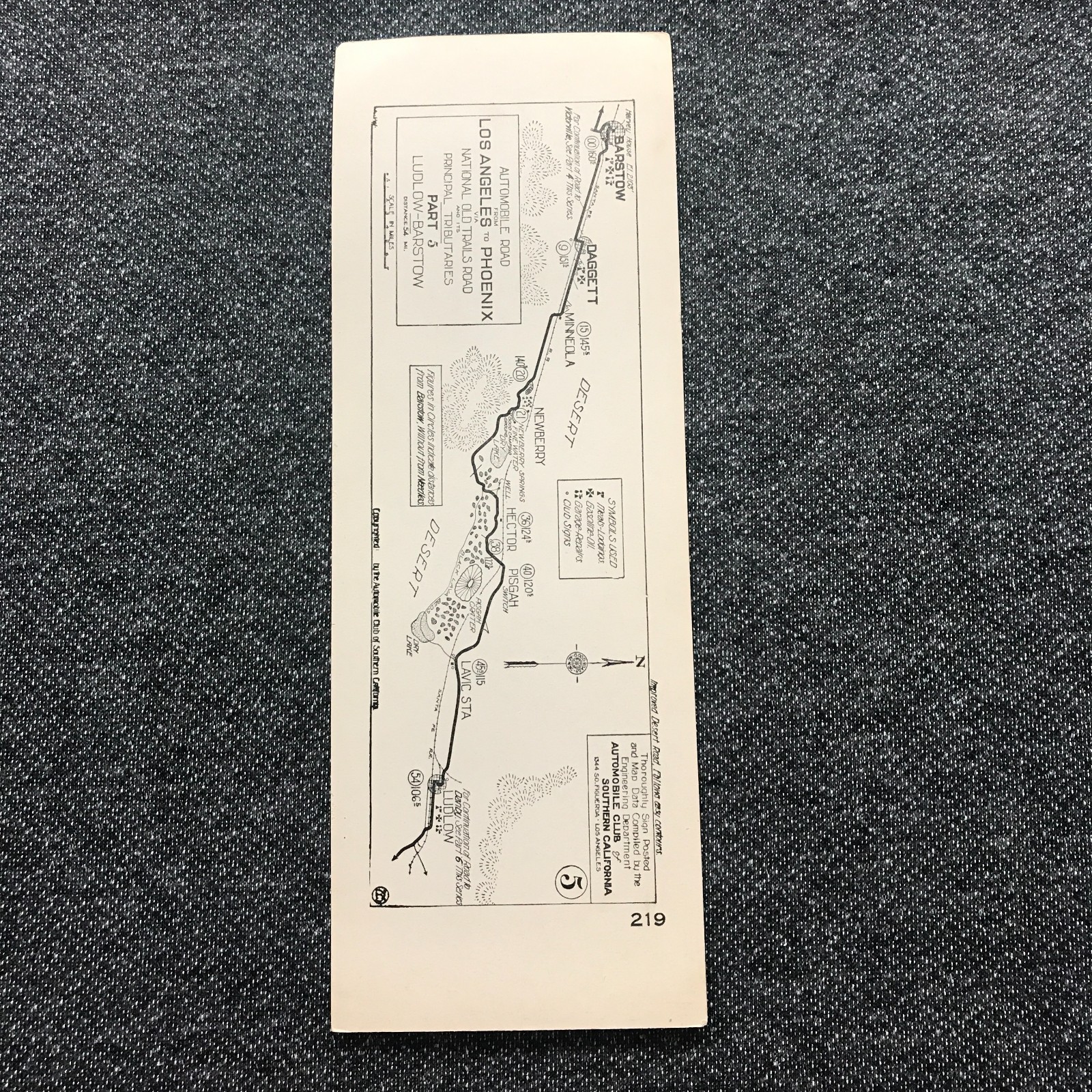 Antique 1910s AAA Auto Club Strip Map Ludlow-Barstow Pre-Route 66 Part 5 #219