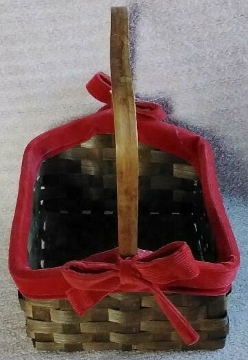 Red Velvety Trimmed Wicker  Gift Basket With Handle