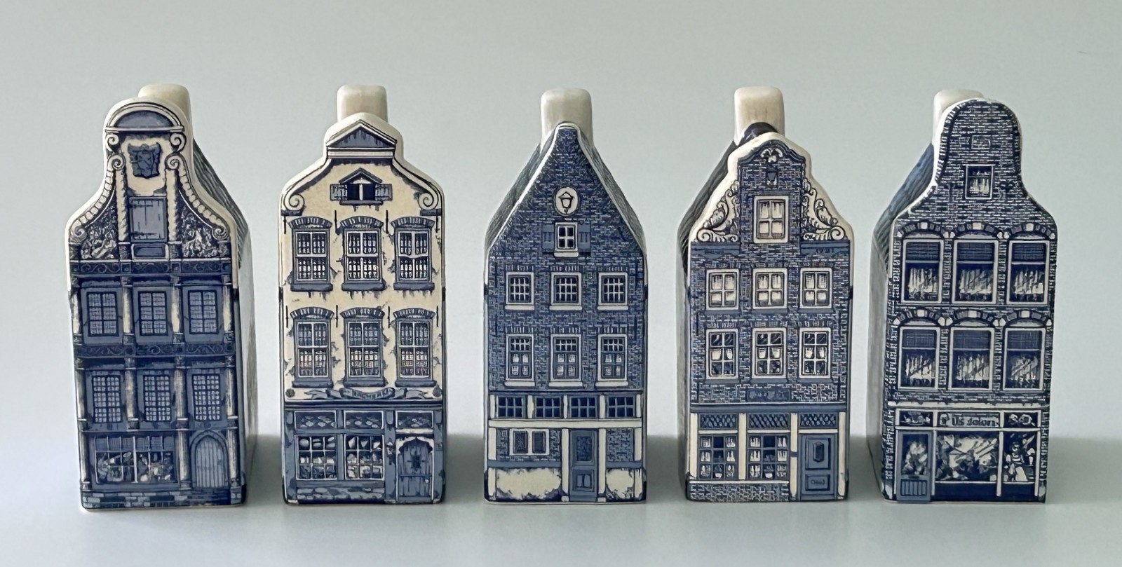 LOT of 5 Delft Blue & White 5-1/2” Dutch Canal Houses Hand Painted Pottery