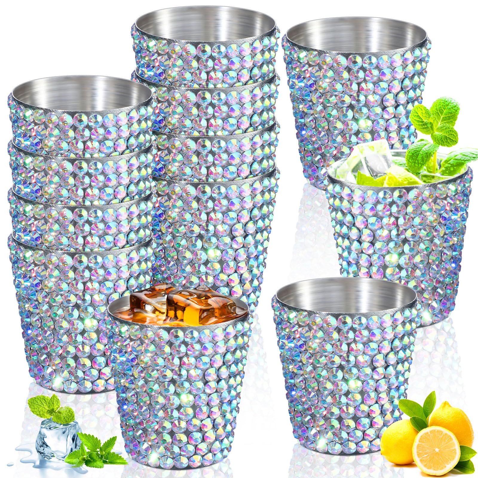 Tioncy 12 Pack 1 oz Rhinestone Stainless Steel Shot Glasses