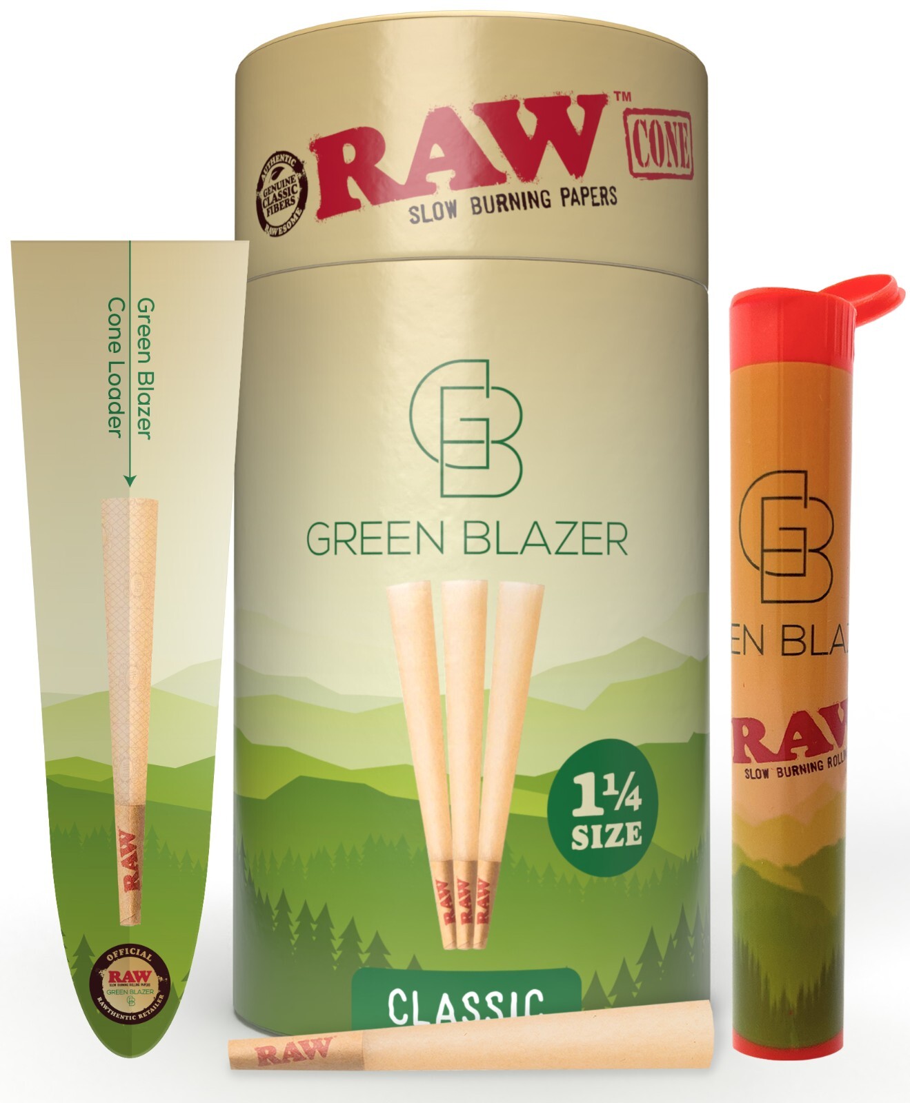 RAW Cones Classic 1 1/4 Size: 150 Pack & Accessory Kit