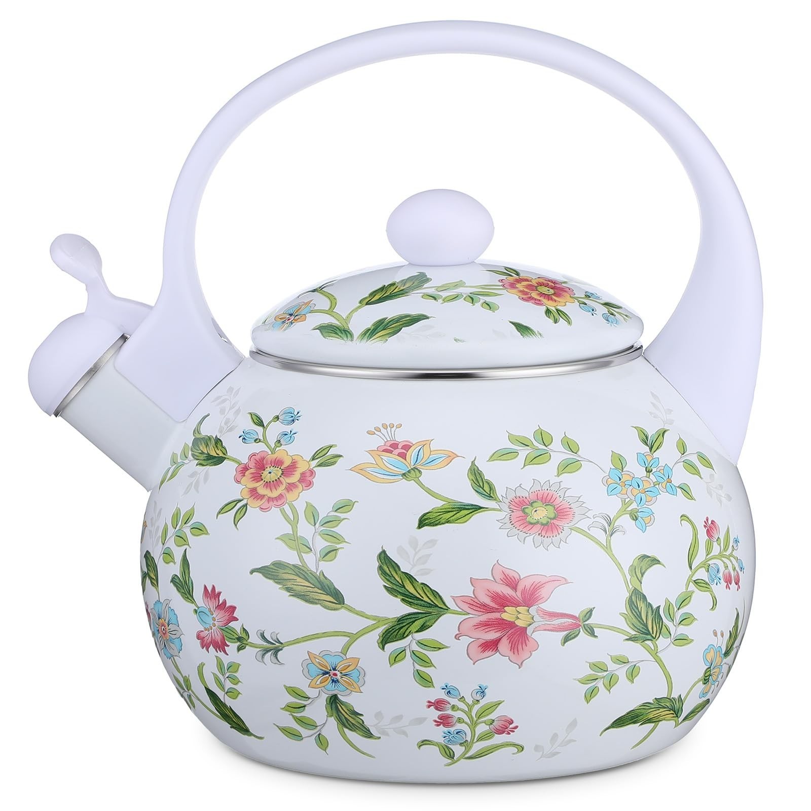 2.3 Quart Vintage Enamel Tea Kettle, Whistling Tea Kettle for Stove Top, Floral
