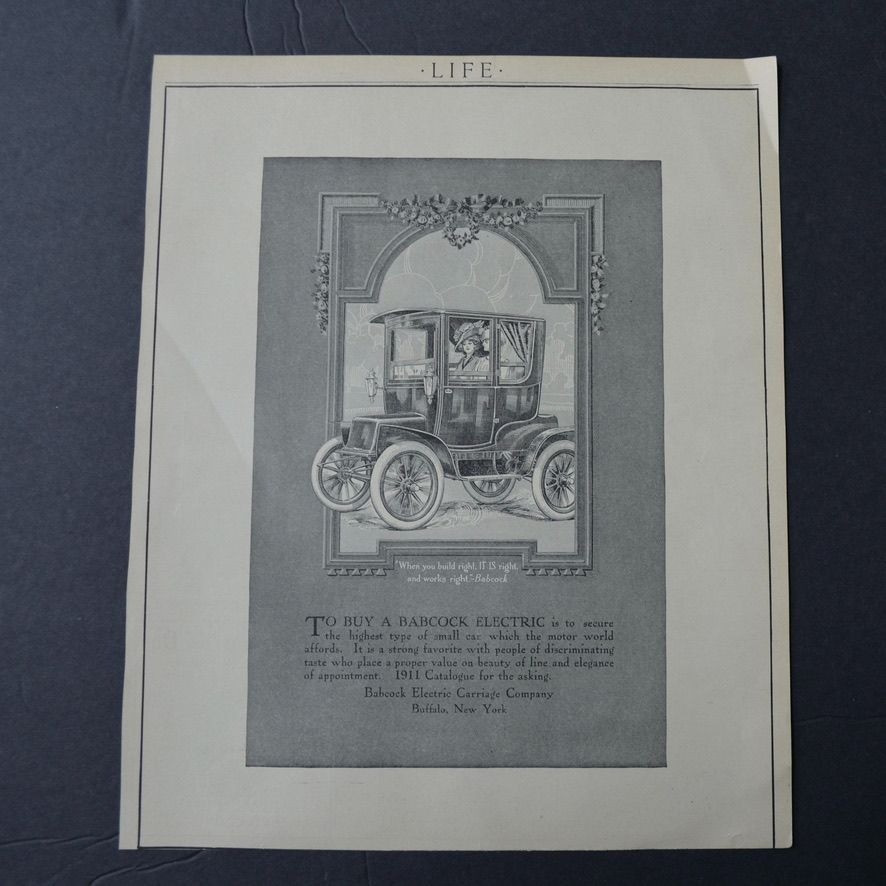 Antique 1911 Life Magazine Advertisement Babcock Electric Carriage Car Company