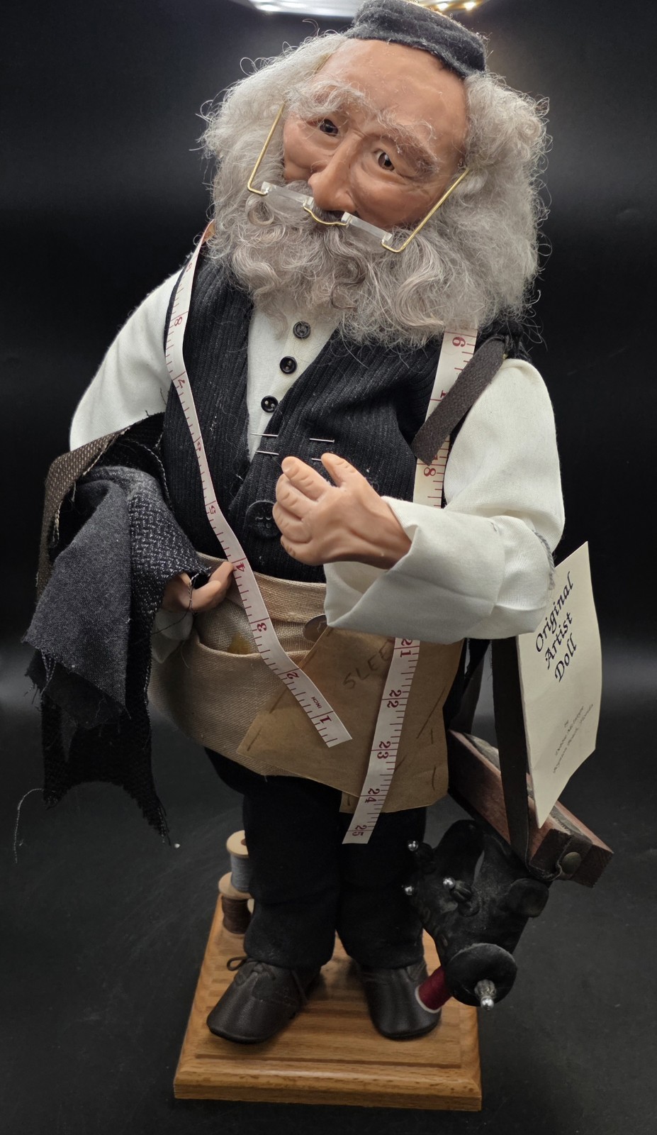 Vtg Debbie Mcintyre Orthodox Jewish Tailor With Tape & Sewing Machine Diorama 