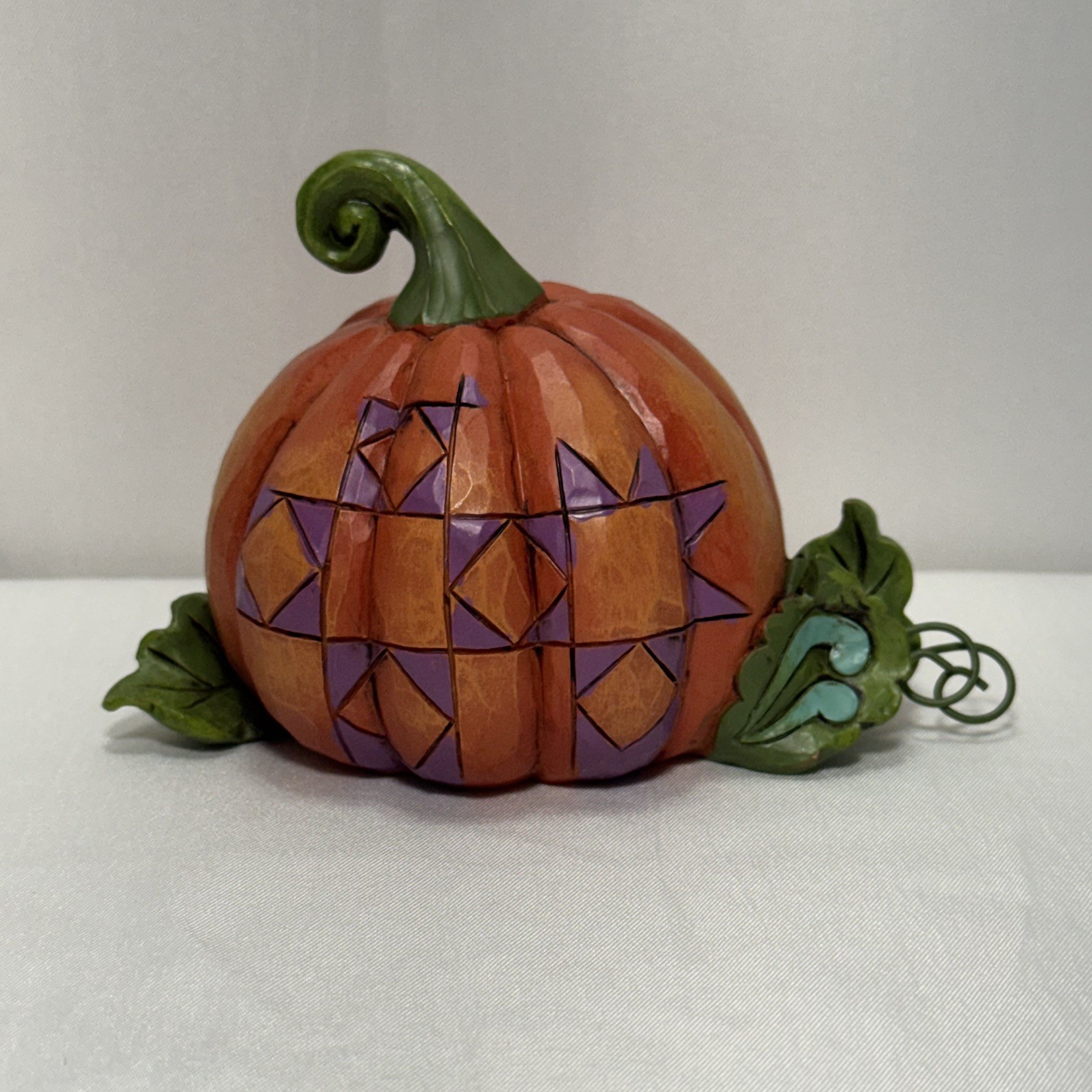 Retired Jim Shore Mini Orange Pumpkin Purple Patchwork Quilted Fall Harvest Retired Jim Shore Mini Orange Pumpkin Purple Patchwork Quilted Fall Harvest