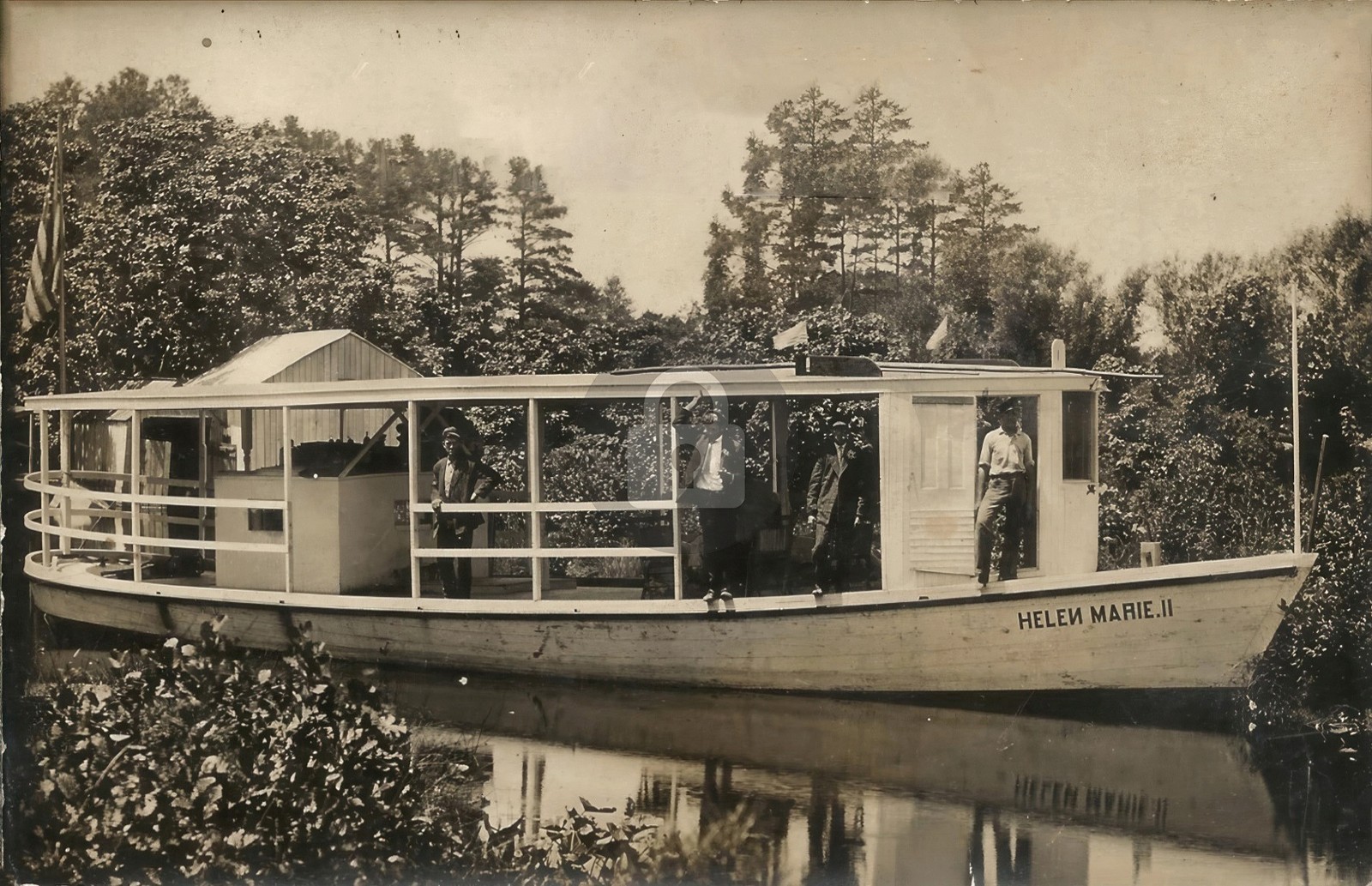 1912 Rehoboth DE Helen Marie II Tourist Boat Men Delaware RPPC Postcard COPY