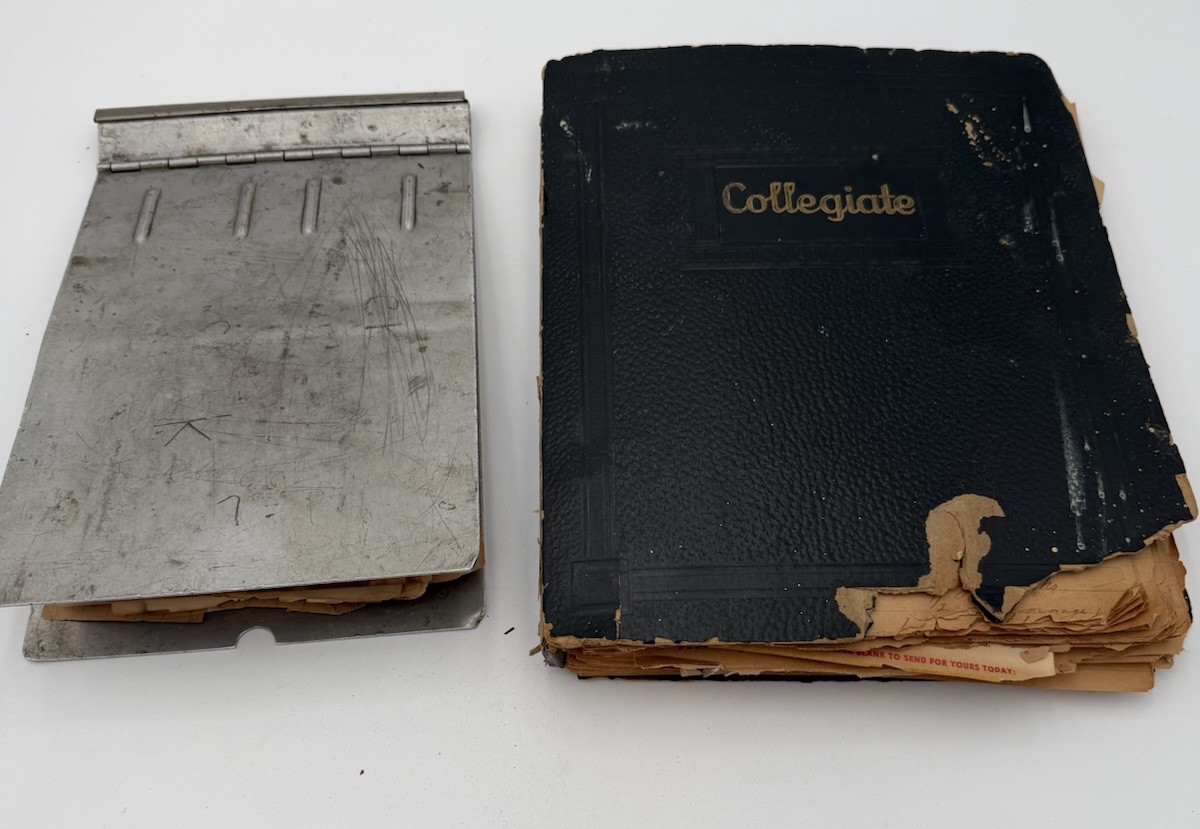 Fragile Vintage Recipe Book Hand Written/ Newspaper Clippings Recipes Metal Clip