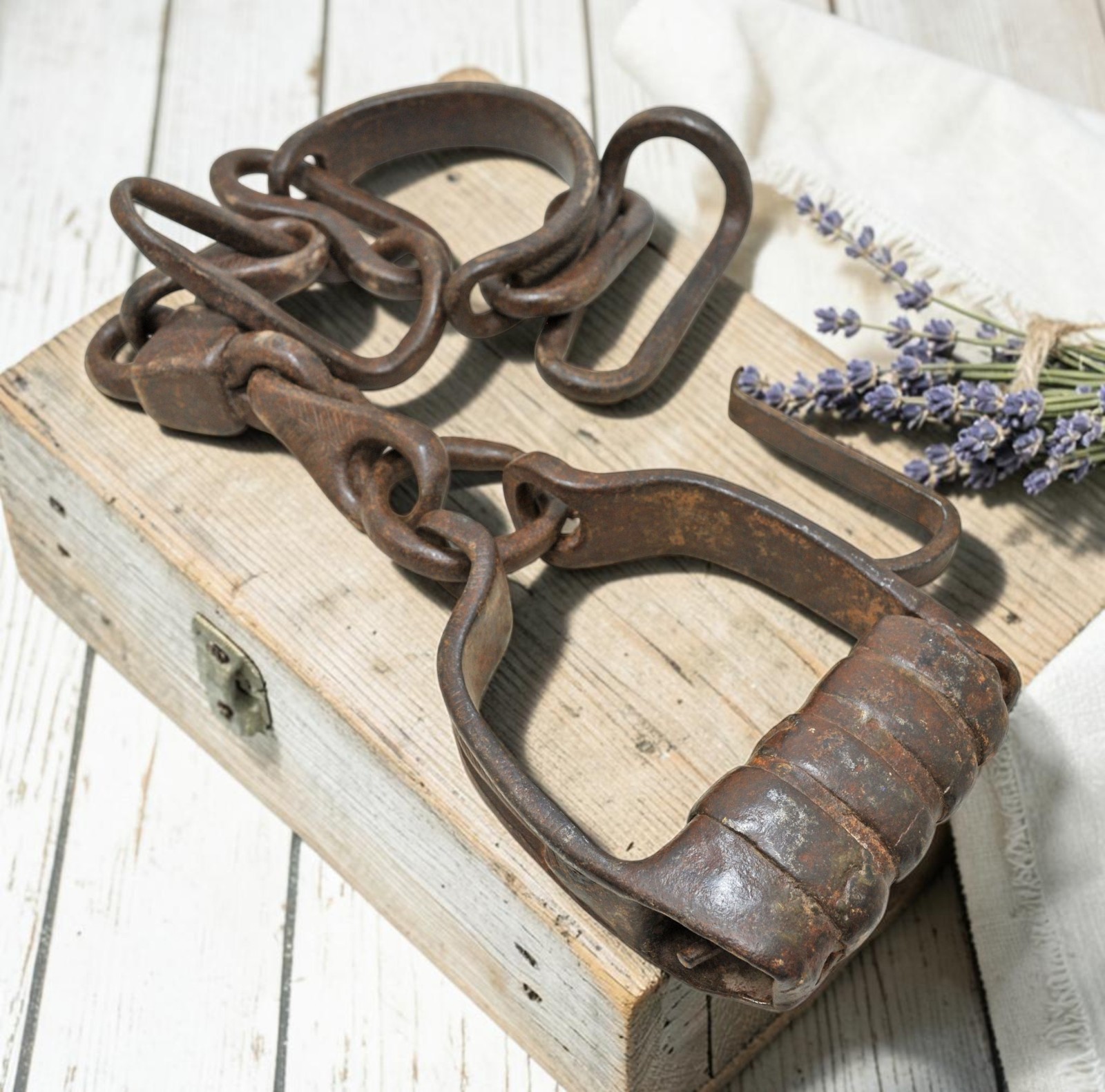 Antique Iron Large Heavy Camel Chain Lock Original Old Hand Crafted
