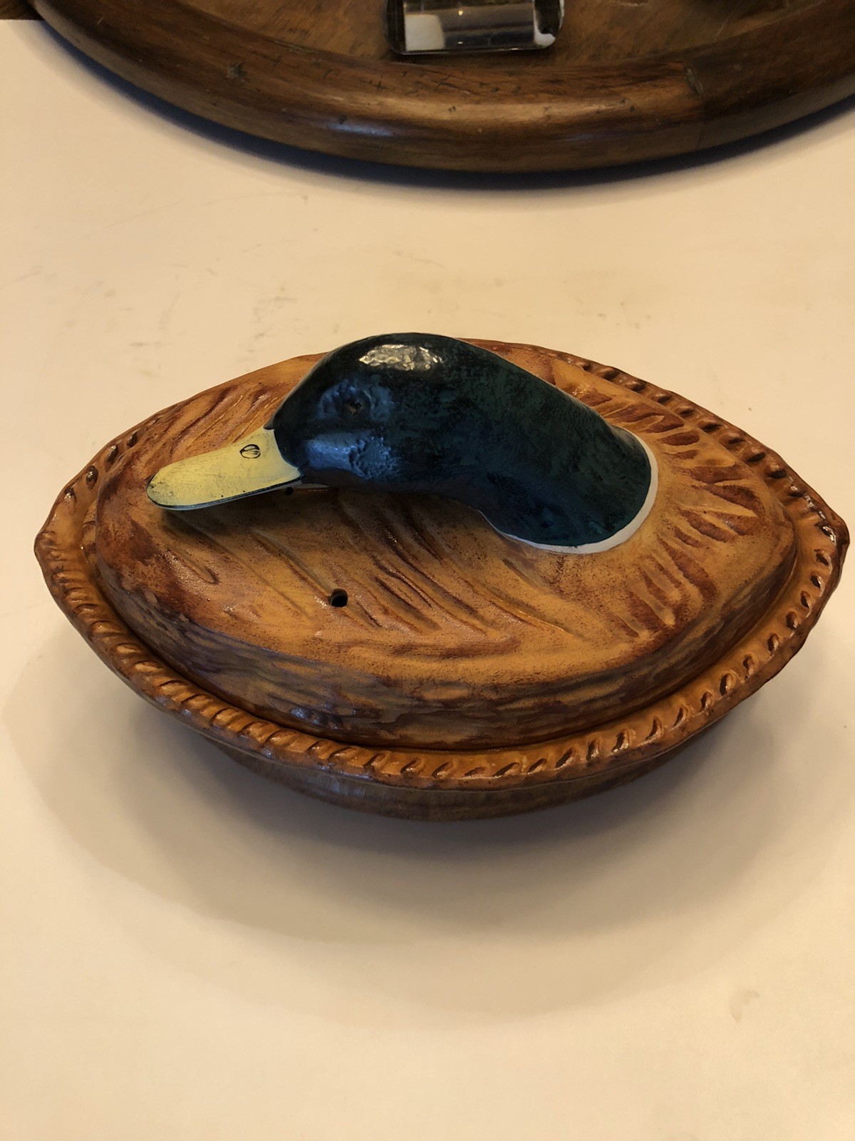 Antique Pillivant Tromp L\'oeil Duck Covered Terrine Casserole Made in France