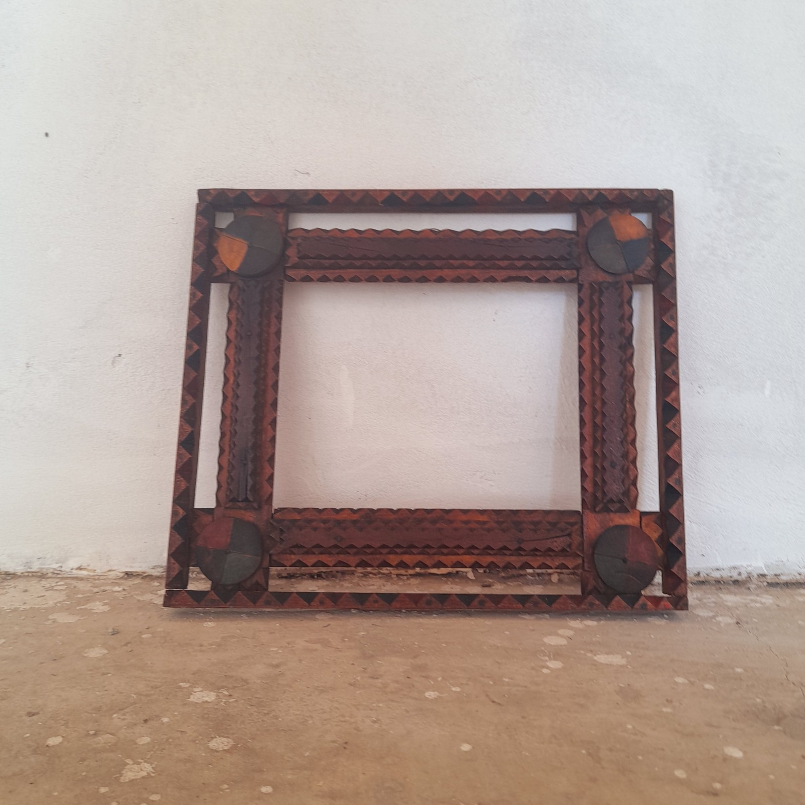 Tramp art vintage wooden frame