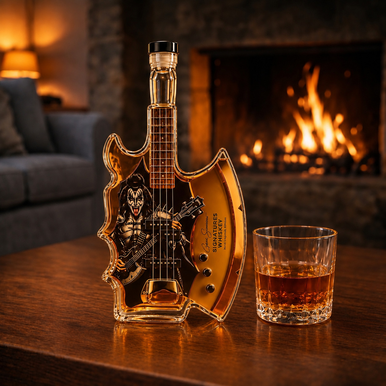 Gene Simmons Axe Bass Guitar Whiskey Decanter 350ml, Rock Music Liquor Bottle