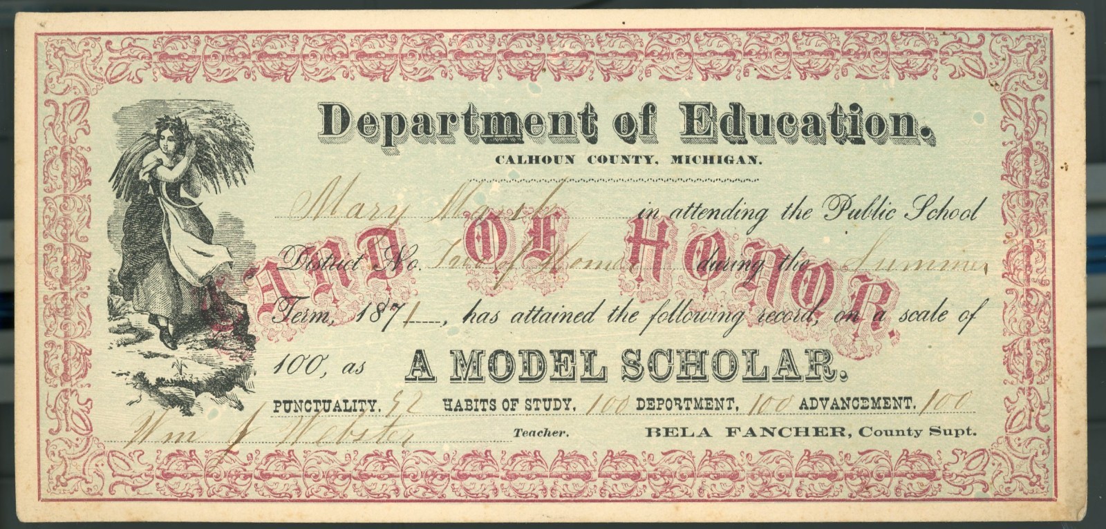 Vintage 1871 School District #2 Homer Michigan 