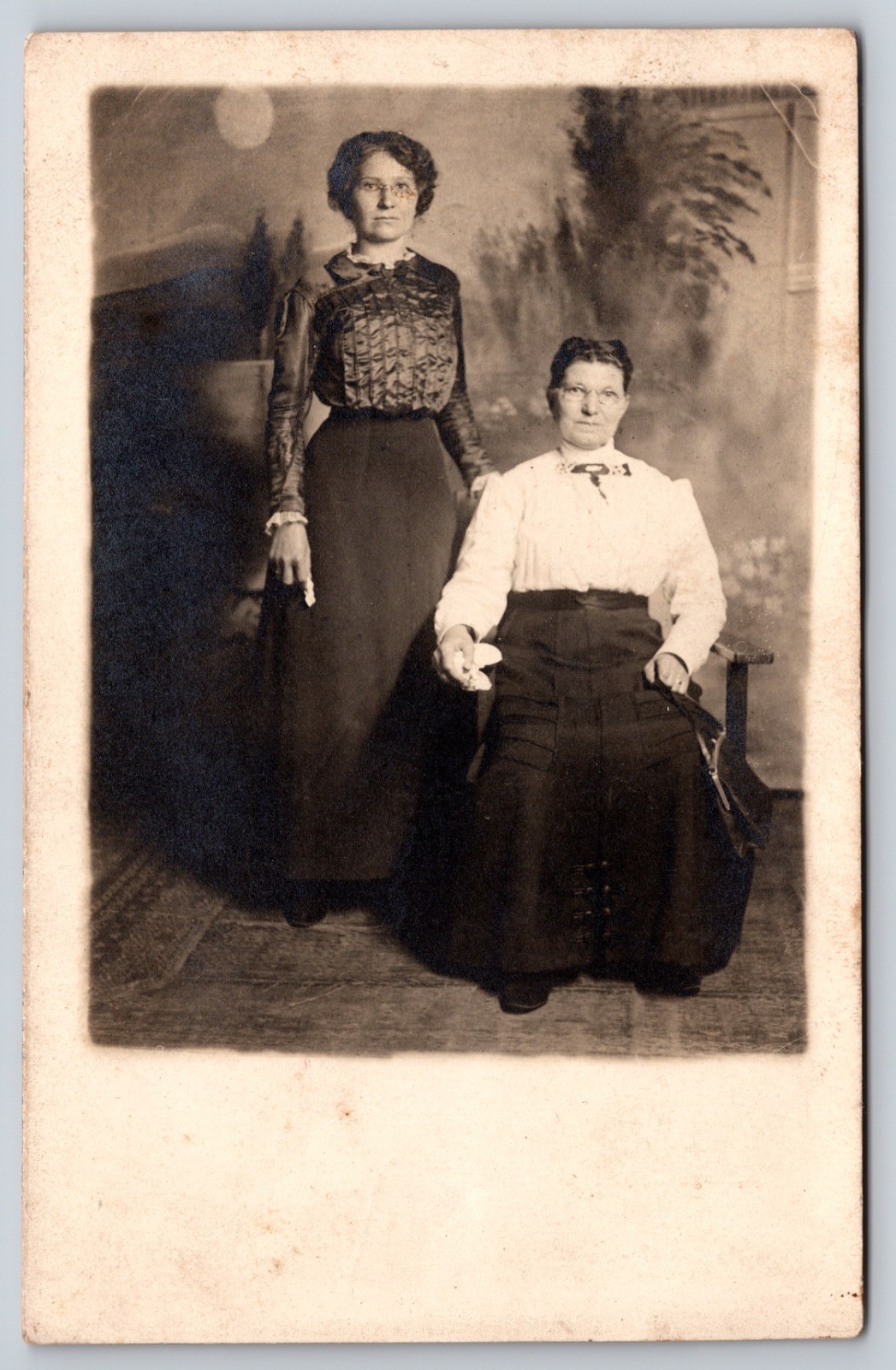 Two Women Mother & Daughter Studio Portrait Edwardian fashion RPPC
