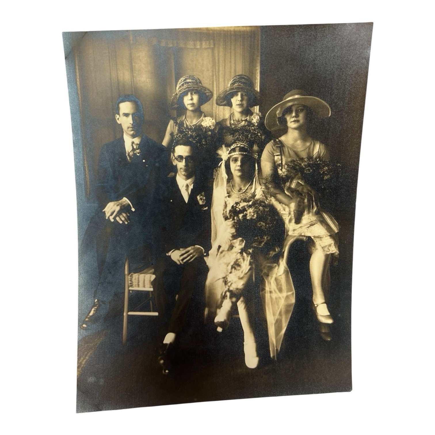 Antique 1920s Flapper Wedding Photo Bride Groom Approx 7\